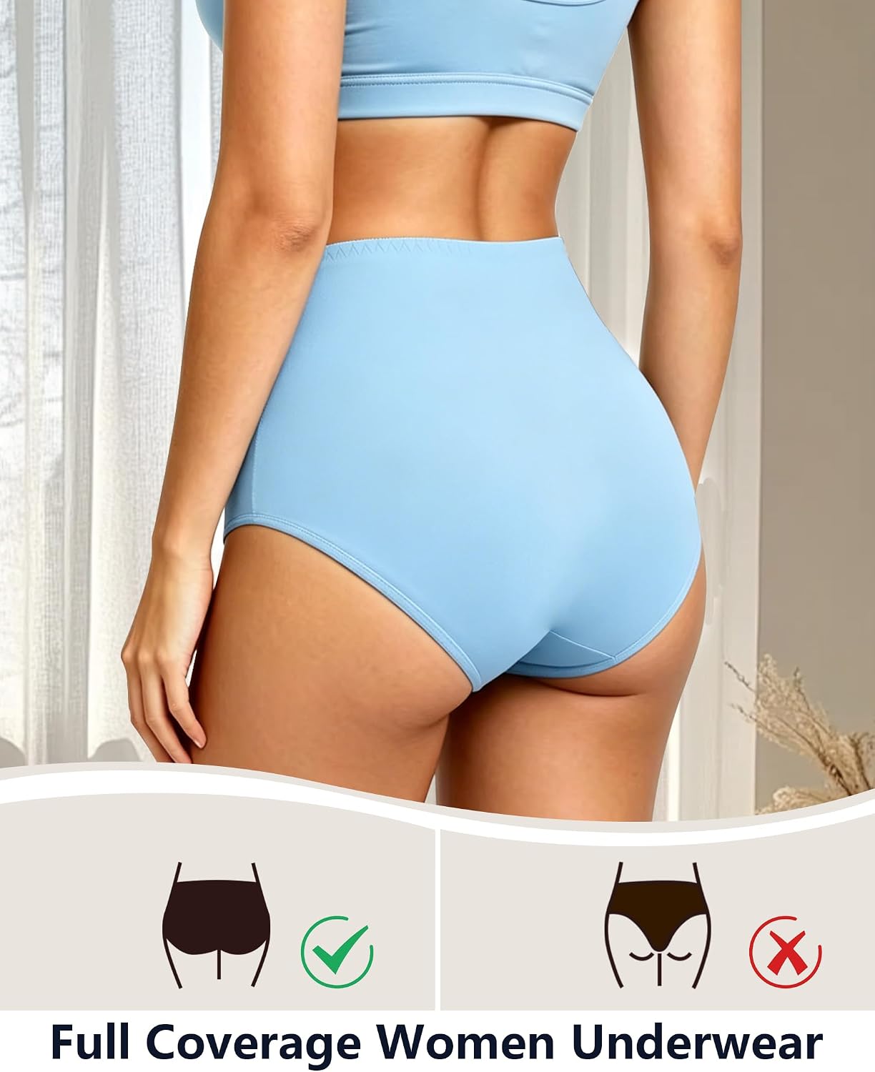 MISSWHO Women's High Waisted Cotton Underwear Soft Breathable Full Coverage Stretch Briefs Ladies Panties 5-Pack