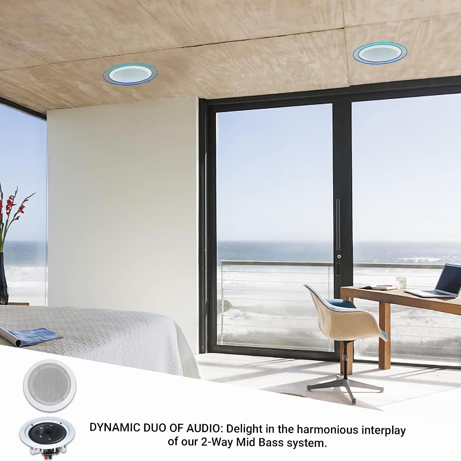 Vaiyer Home Audio System Kit, 7.2 Channel 1500W Bluetooth Amplifier | w/ 8 Qty of 5.25" Ceiling Speakers 175W Each, 4-Ch Speaker Selector