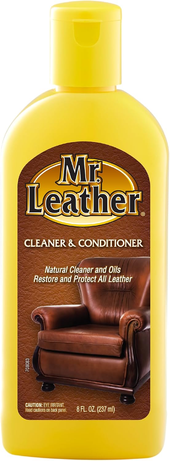 MR. LEATHER Cleaner & Conditioner, Restores & Protects All Leather, 8 oz | Made with Natural Oils, Hydrating & Water-Repelling Cream, Ideal for Leather Furniture, Sofa, Auto Interior, Shoes & Bags