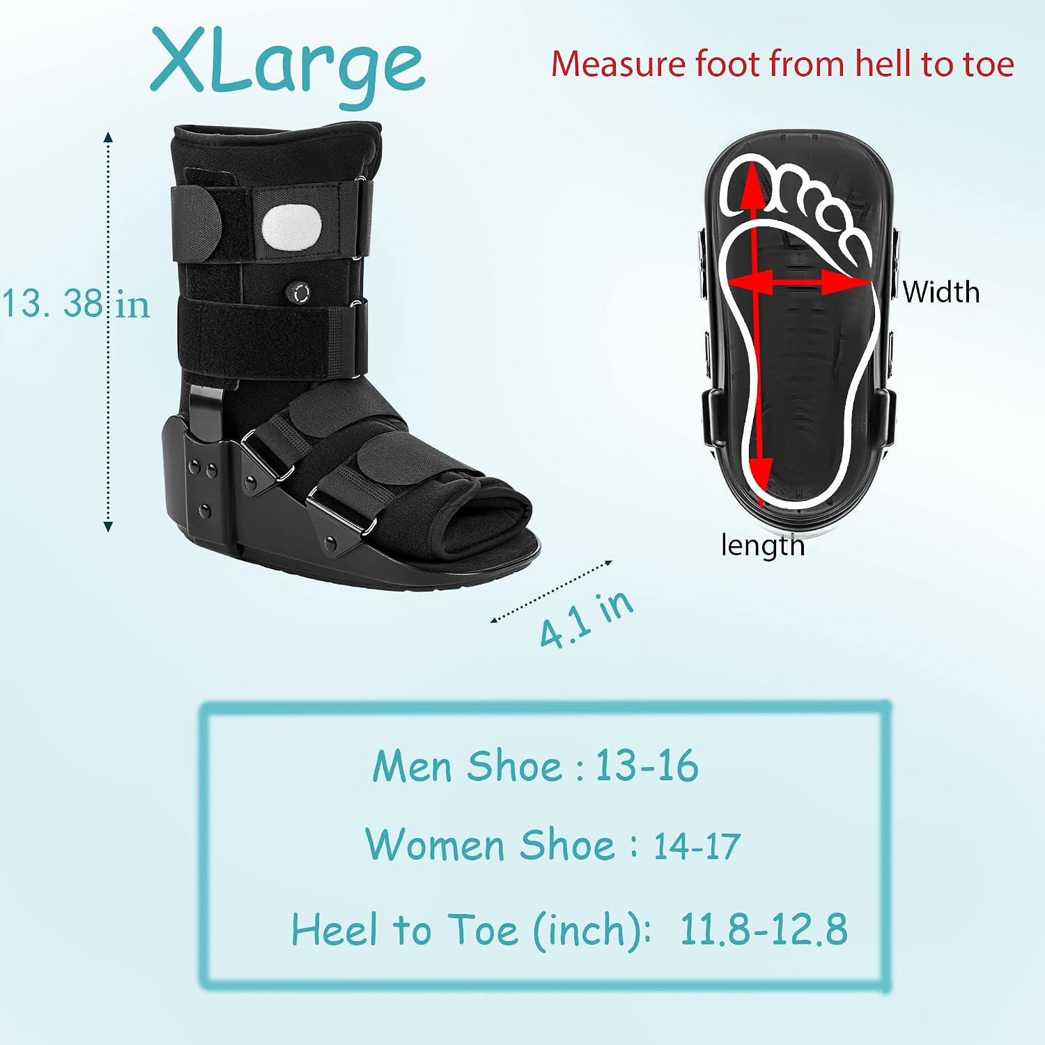 Medibot Advanced Walking Boot for Ankle Injuries & Fractures Adjustable Air Splint with Pump, Large Black, Fits Shoe Size 9.5-13.5'', Men and Women
