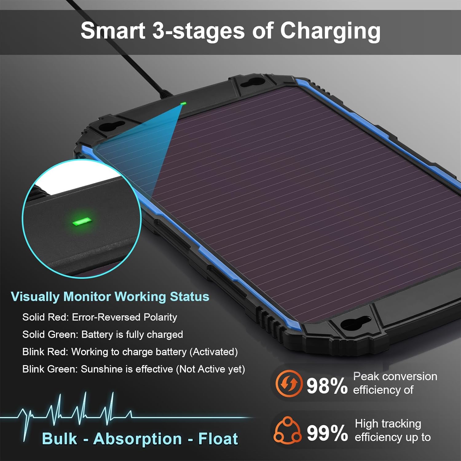 SUNER POWER Waterproof 12W 12V Solar Battery Charger & Maintainer Pro, Built-in UltraSmart MPPT Charge Controller