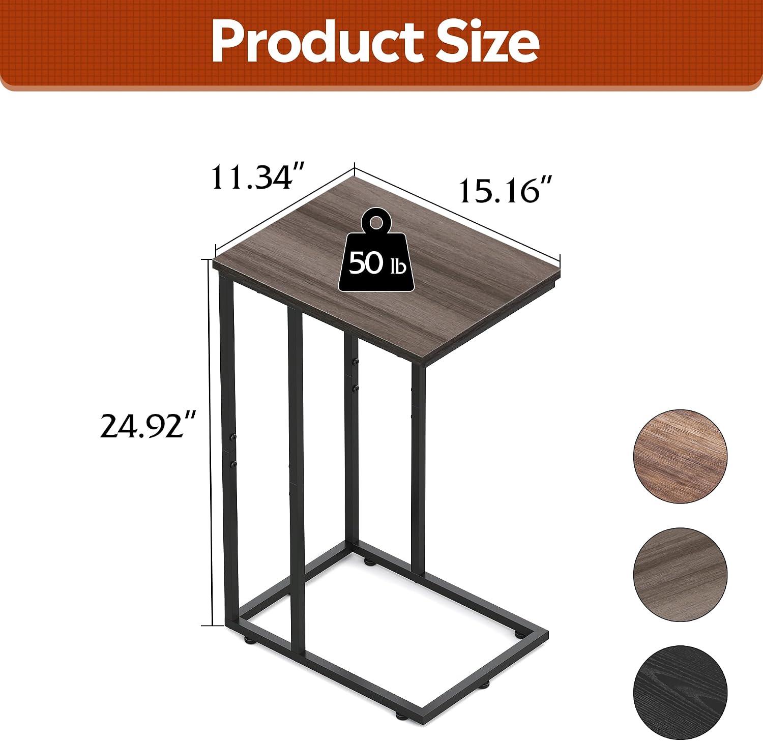 WLIVE C Shaped End Table, Small Side Tables for Sofa and Bed, Couch Table that Slides Under for Living Room, Bedroom, Home Office, Small Spaces