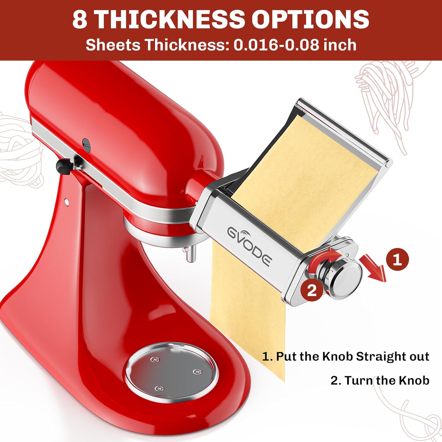 GVODE Pasta Roller Attachment for KitchenAid Stand Mixer, 8 Settings | 304 Stainless Steel, 8 Adjustable Thickness Settings (0.4-2mm), Fits all KitchenAid Stand Mixer Models