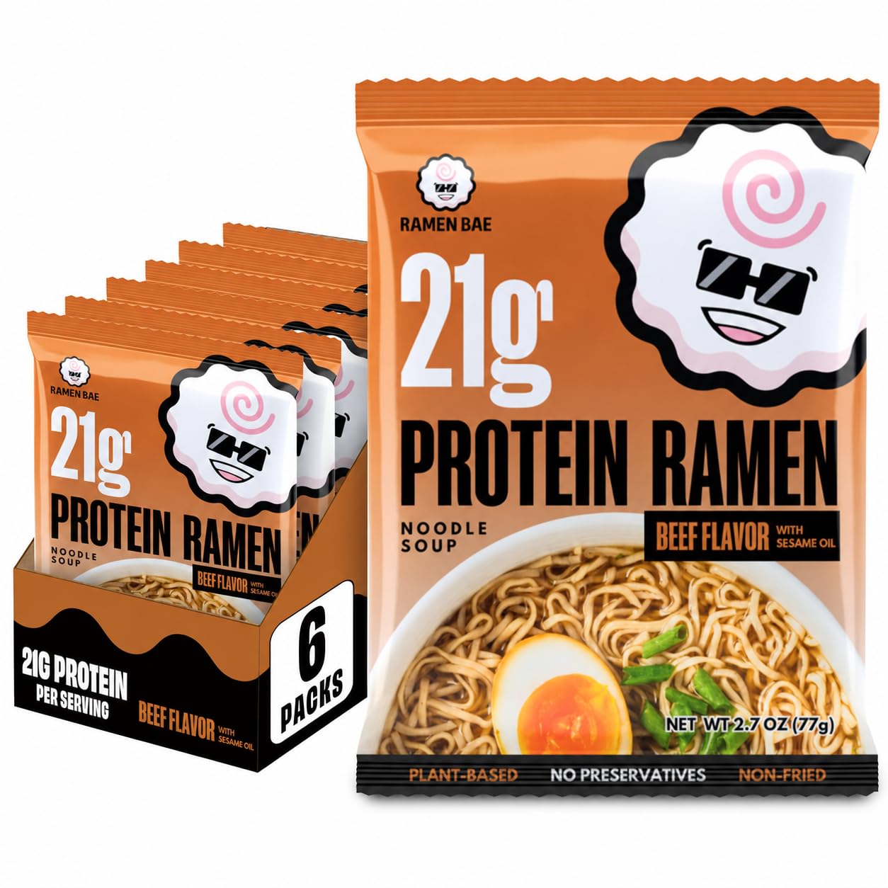Ramen Bae Original Stir Fry Protein Noodles - 28g Protein, Garlic Soy | Air Dried Not Fried, Plant Based, Vegan Protein Noodles - Lower Carb & Fat - Savory & Bold with Hint of Spice (Pack of 6)