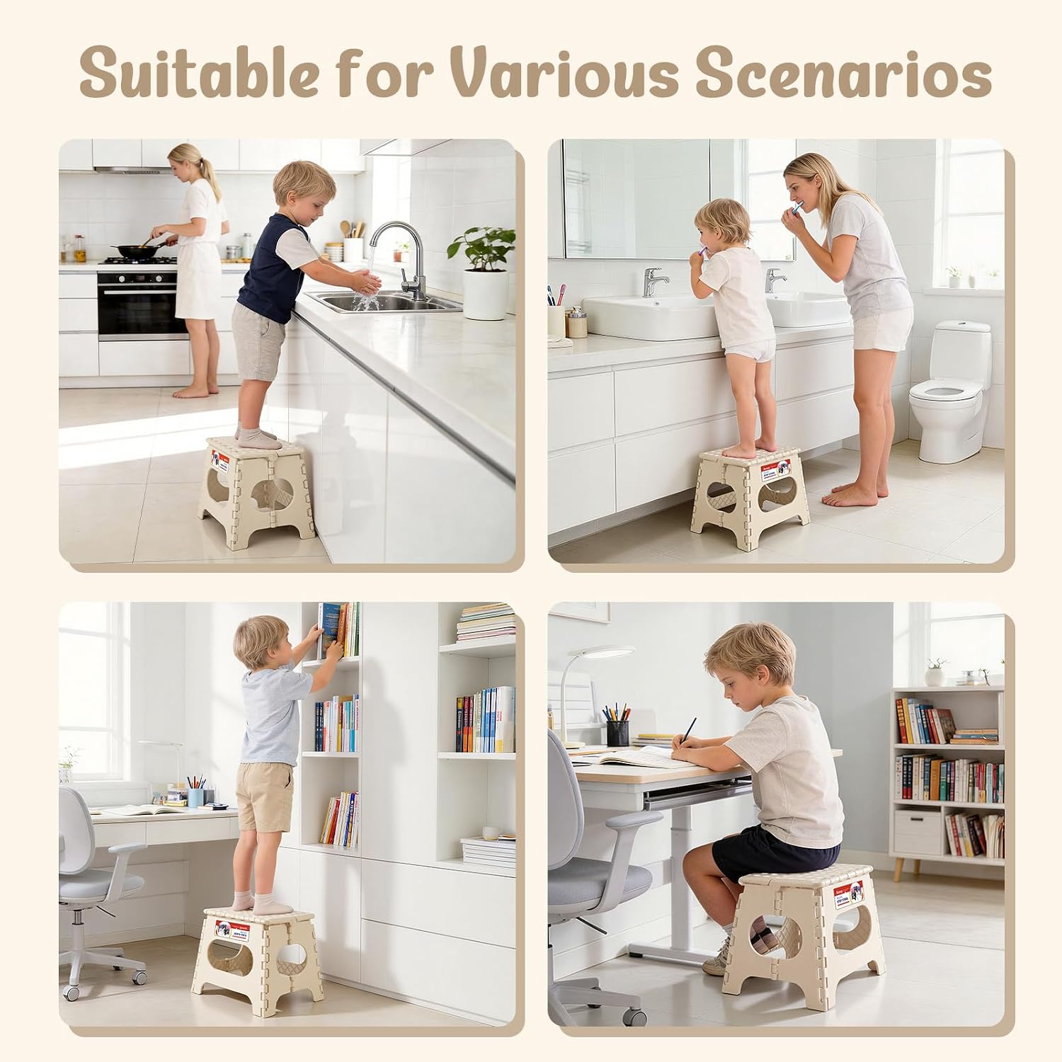 11 Inch Folding Step Stool for Kids, Non-Slip Foldable Stools, Black | Heavy Duty Collapsible Foot Stool, Lightweight with Built-in Handle, Holds 300 lb for Adults Kitchen Bathroom Bedroom Outdoor