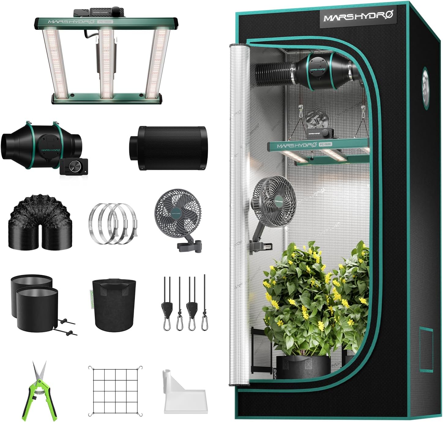 MARS HYDRO 2x2ft Grow Tent Kit with TS600 100W Full Spectrum LED Grow Light