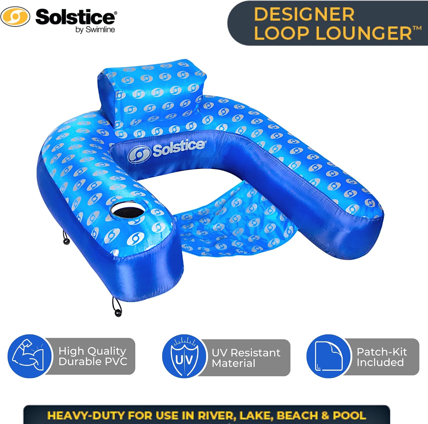 SWIMLINE Original Fabric Covered Inflatable Pool Lounger | with Comfortable Sling Seat, Back Rest, and Built in Cup Holder | for Pool, Beach, Lake, and More