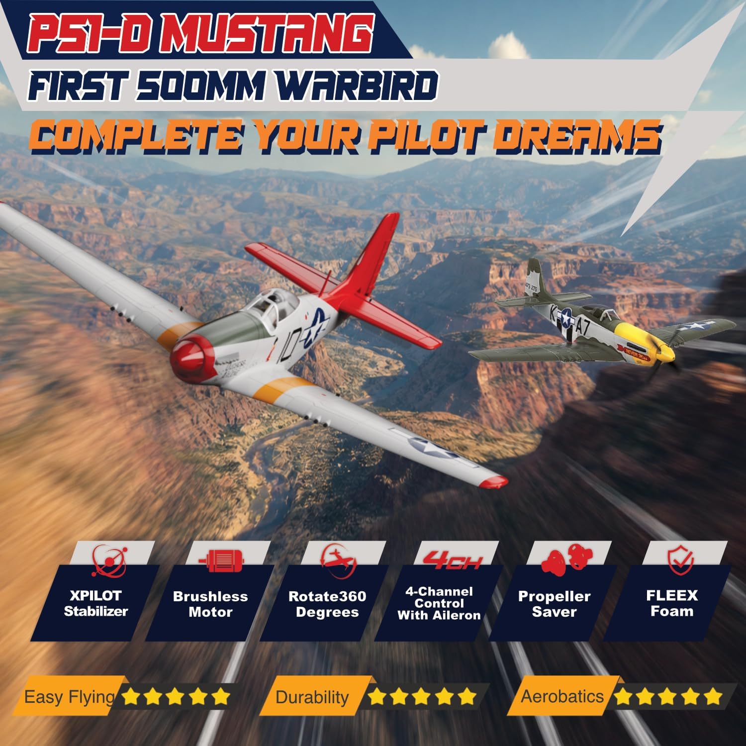 LEAMBE 4 Channel RC Plane, Ready to Fly Aerobatic Aircraft, Easy Control for Beginners, P51 Mustang RC Airplane Best Gift for Adults