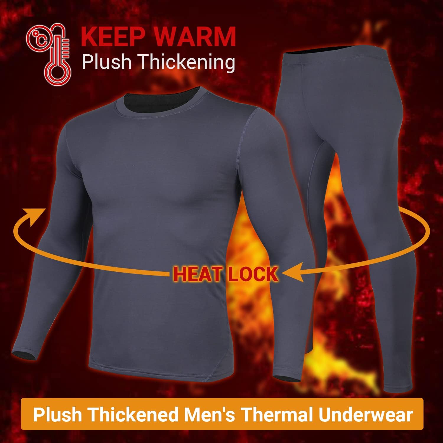 PISIQI Thermal Underwear Men Long Johns Set Ultra-Soft with Fleece Lined Base Layer Winter Skiing Warm Top & Bottom