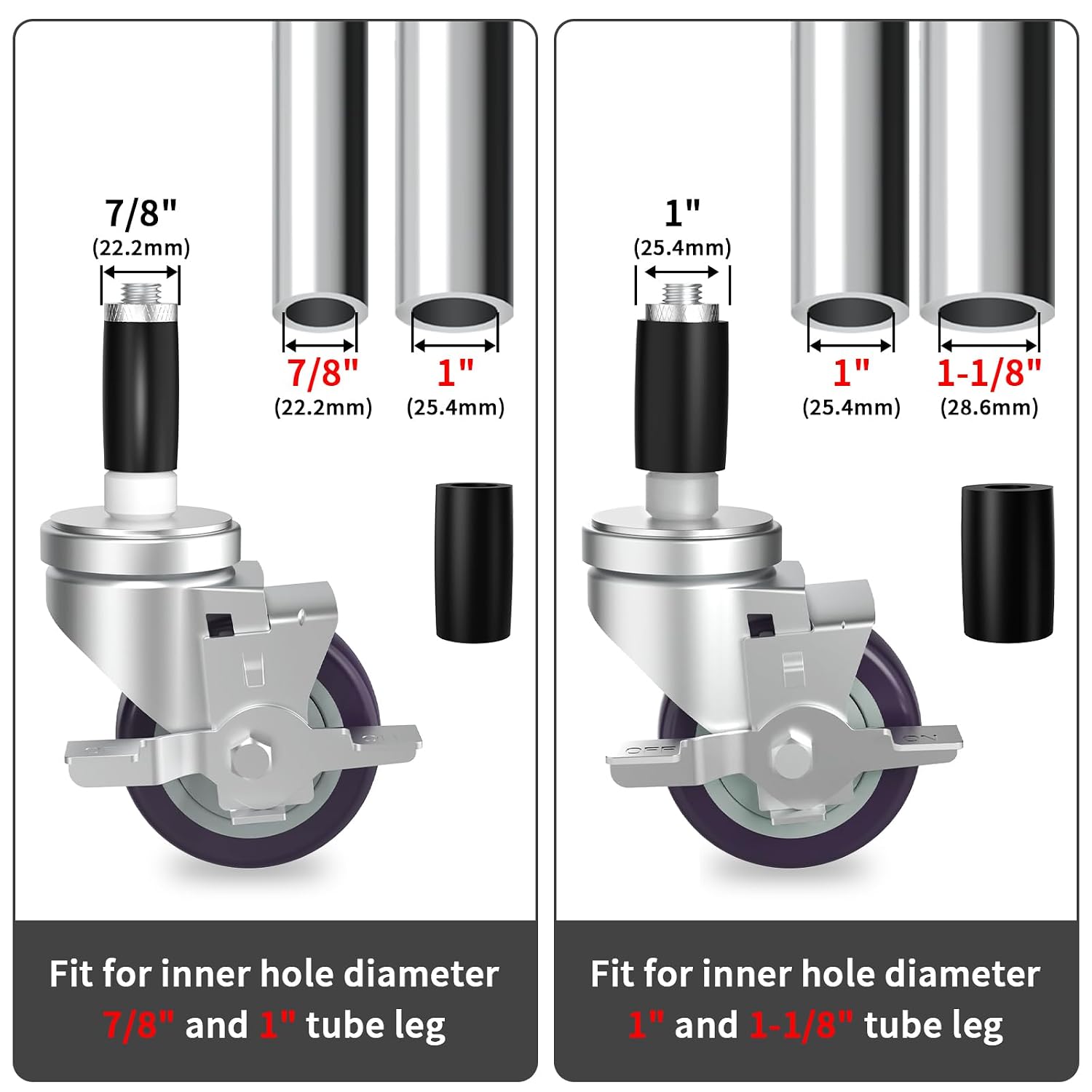 4 Inch Expanding Stem Caster Set of 4 for Stainless Steel Table