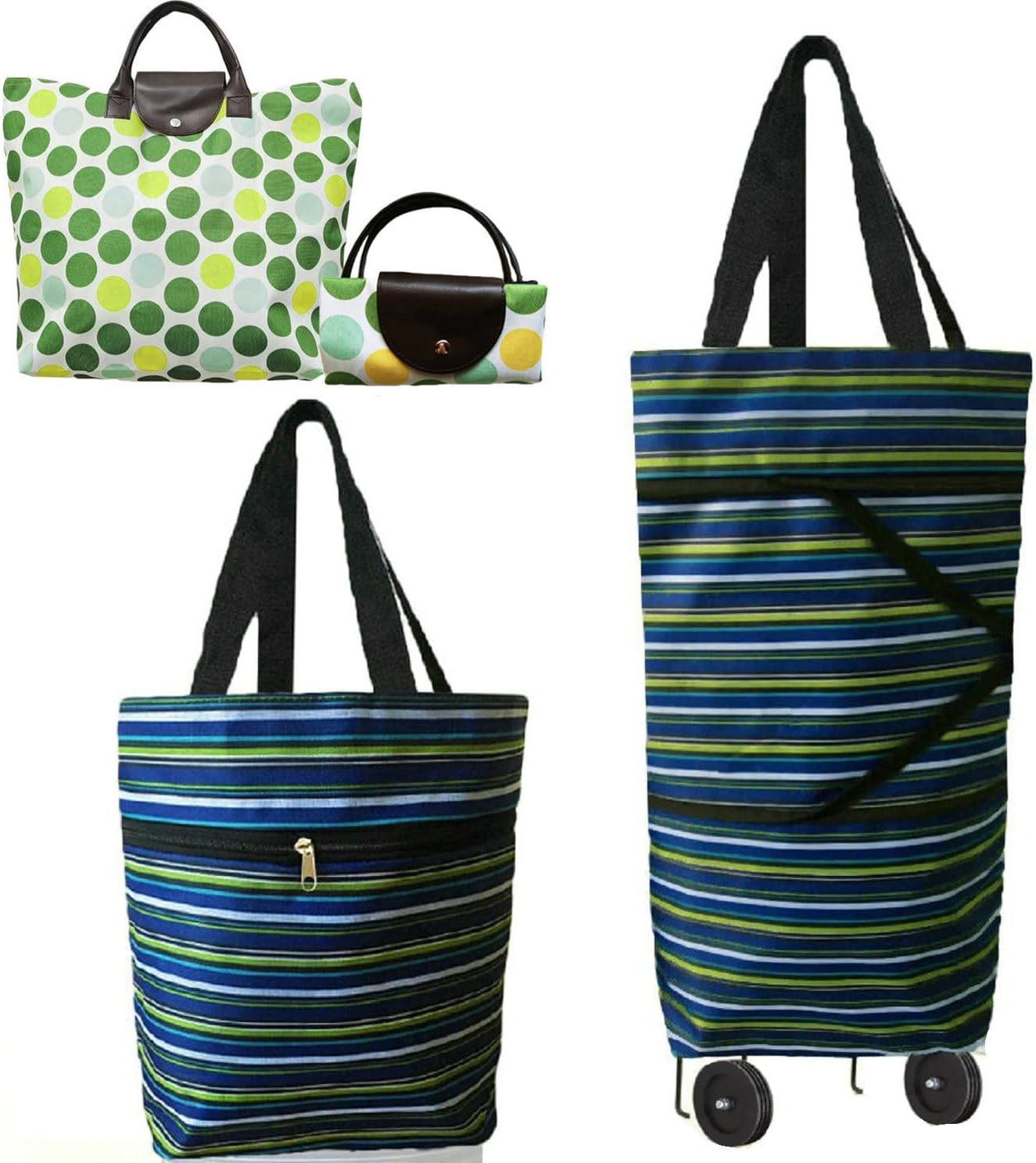 Collapsible Shopping Bag with Wheels Portable Shopping Cart with 360° Swivel Wheels Rolling Tote Bag Reusable Grocery Bag Trolley Bag on Wheels for Travel Shopping and Daily Use(Blue)