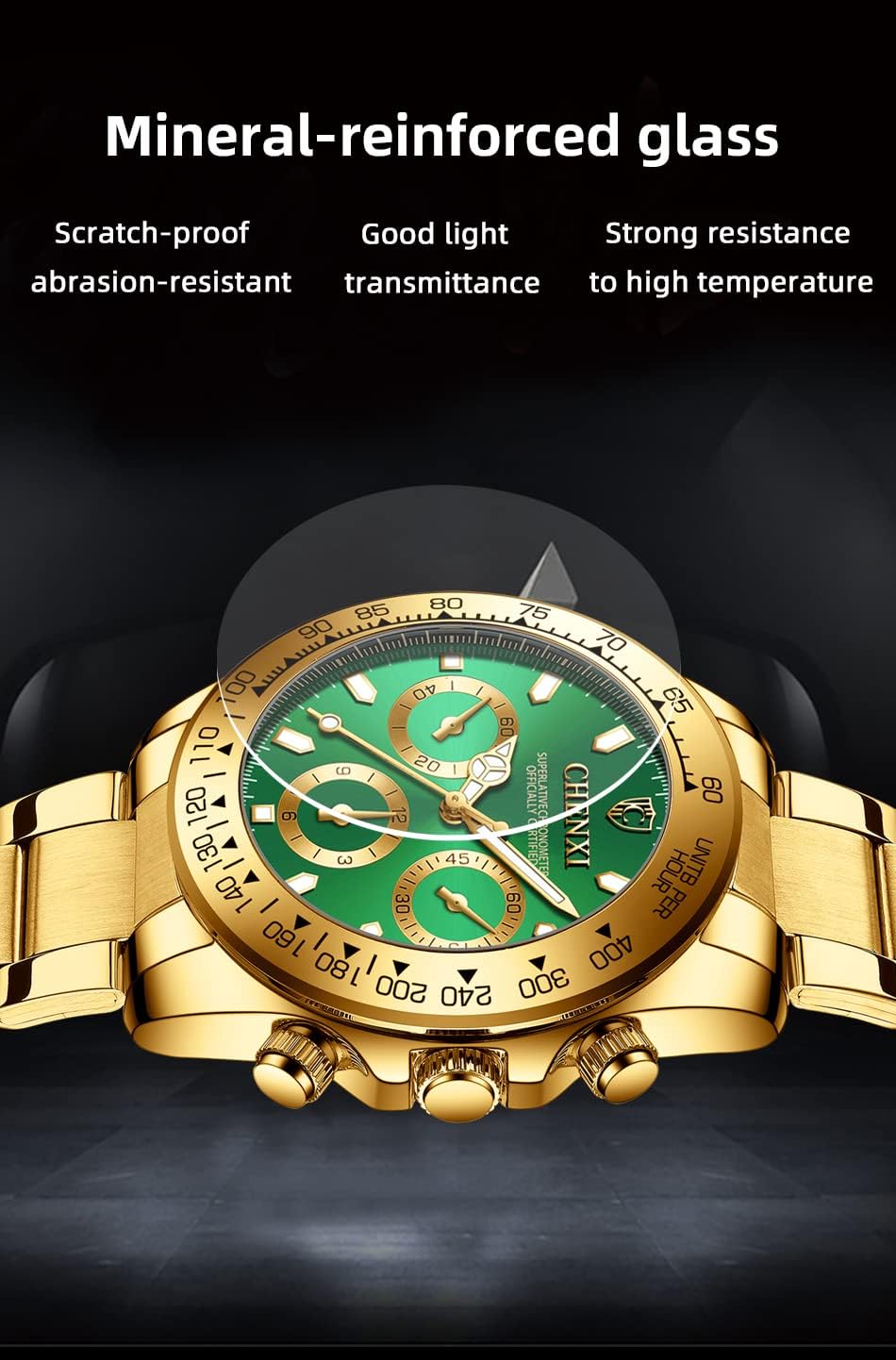 DREAMING Q&P Fq-005 Classic Style Gold Stainless Steel Mens Wrist Watches with Crystals for Man