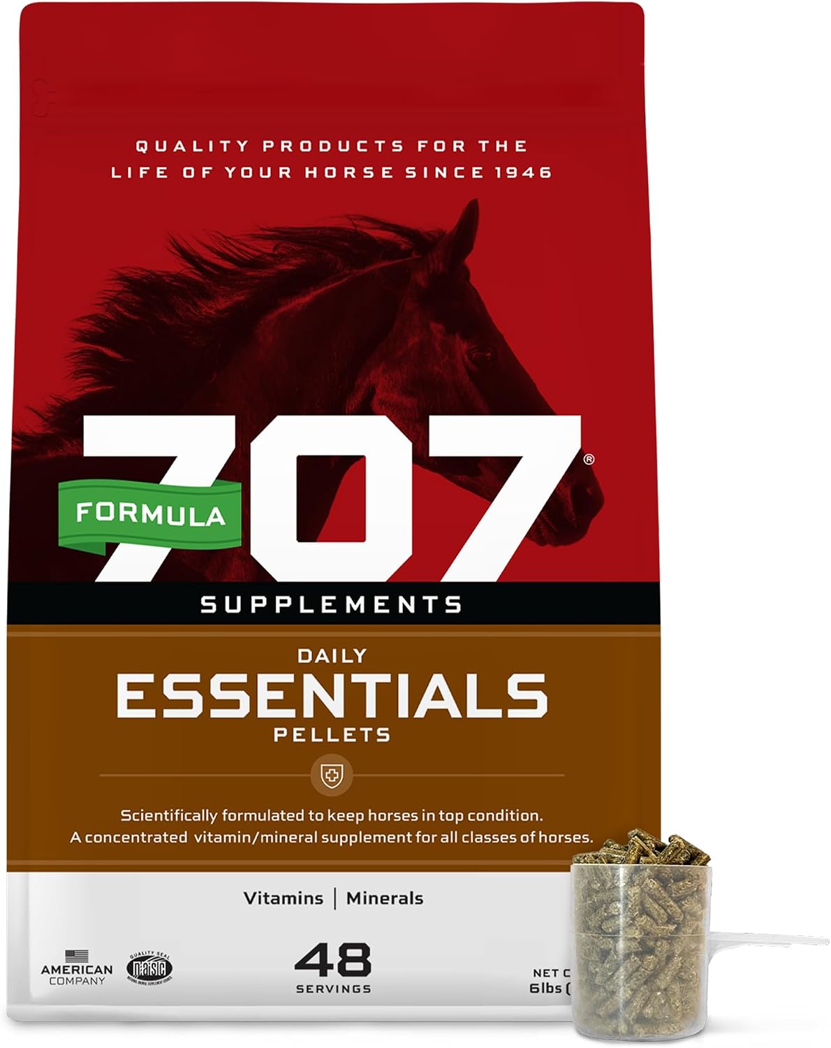 Daily Essentials Ration Balancer Supplement for Horses, 6 lb Bag – 48 Servings – Concentrated Complete Vitamin & Mineral Pellet