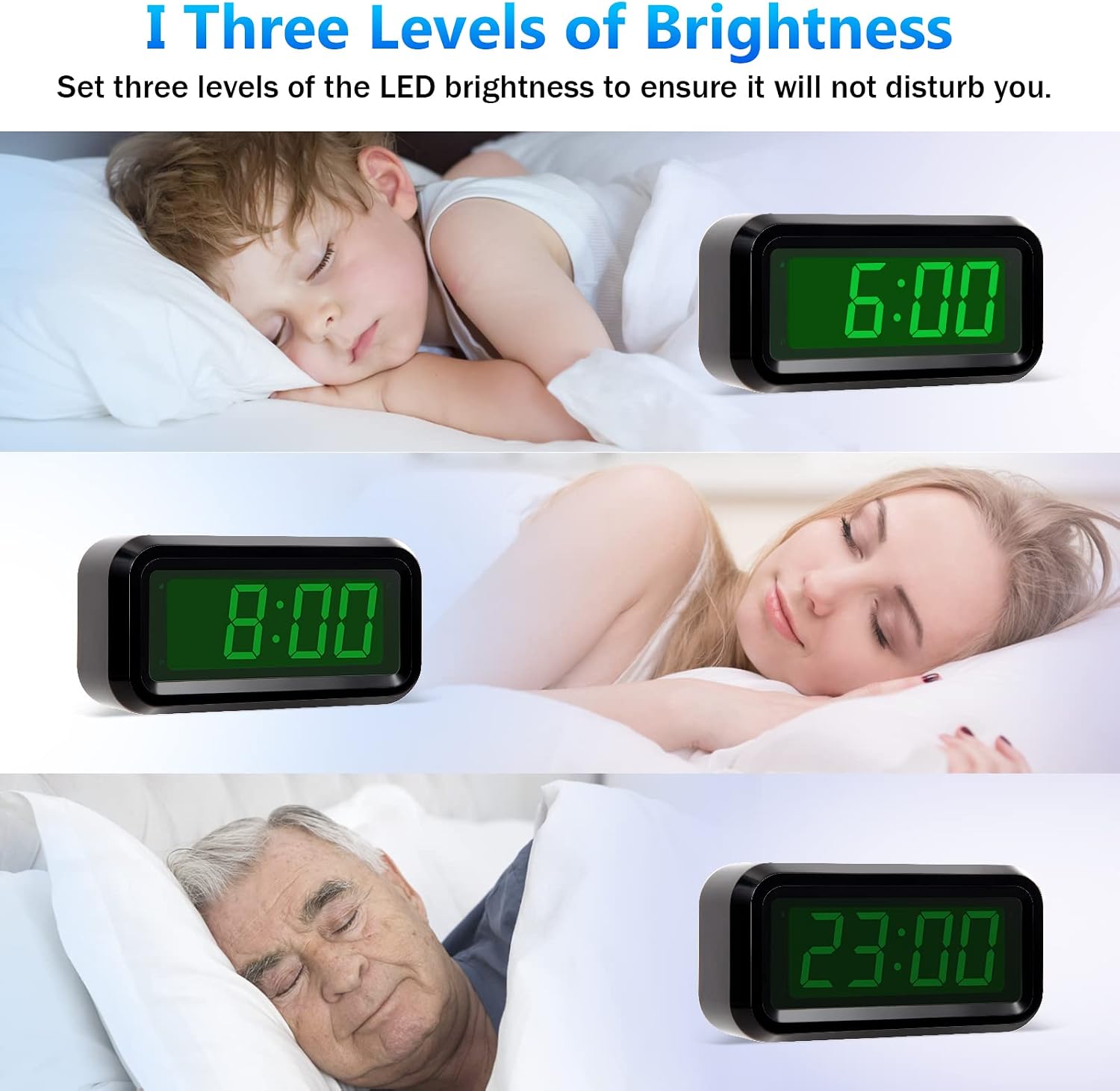 Digital Alarm Clock Battery Operated with LED Display for Bedrooms, Long Battery Life for 12 Months, 3 Brightness Adjustable, 12/24 Hour, Snooze, Black Case with Red Digits