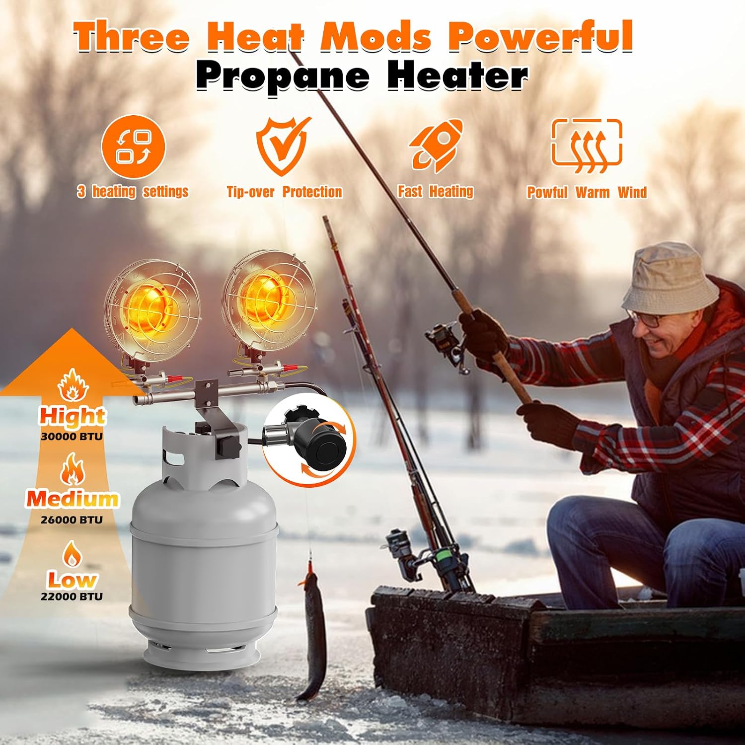 SISUPASSIE 30000BTU Propane Heater, Portable Propane Heater for Outdoor Use with 3 Adjustable Modes and Safety Shut-off Valve for Patio, Camping