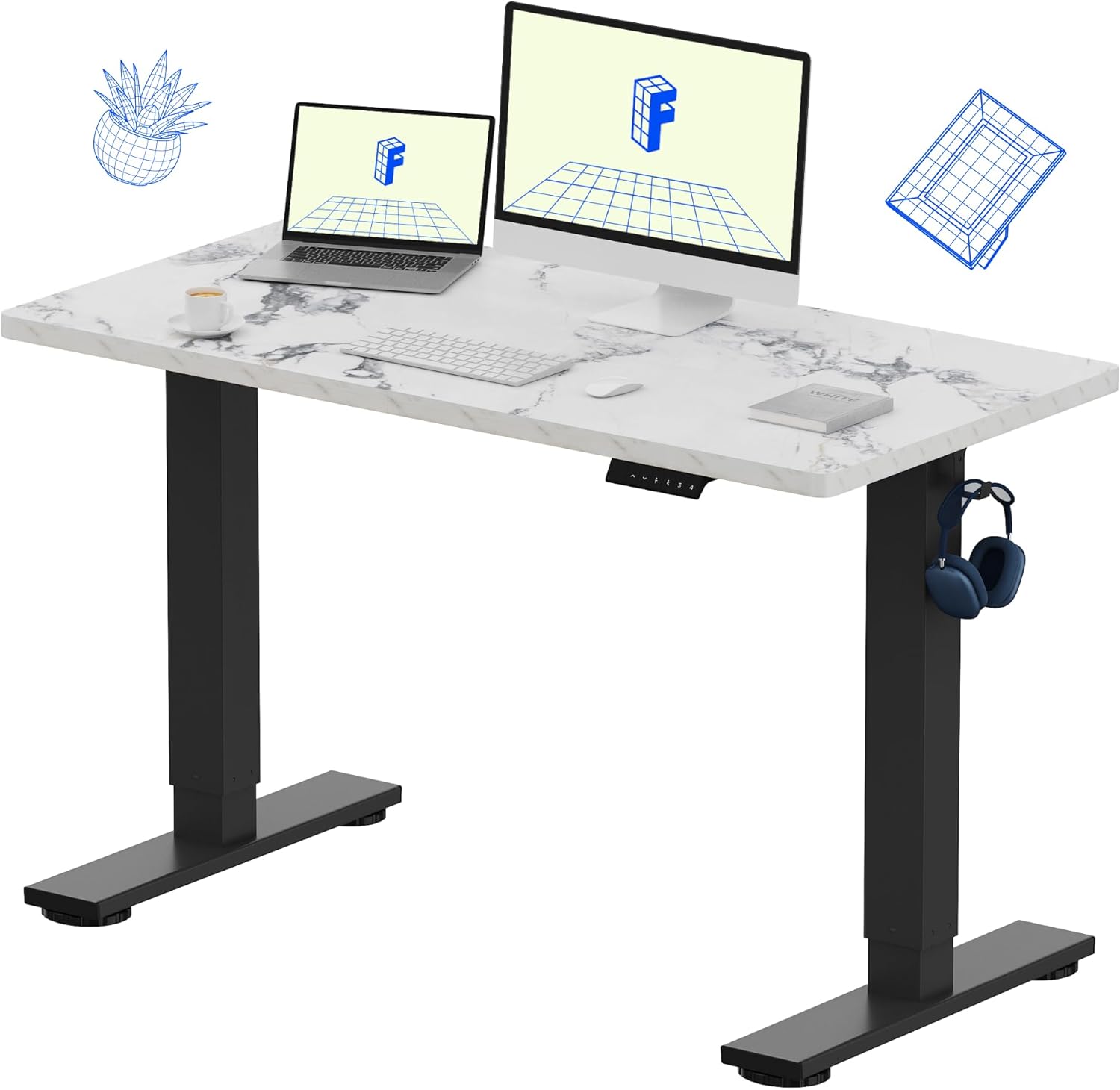 FLEXISPOT EN1 One-Piece Standing Desk, Electric Adjustable with 4 Memory Presets, 176 LBS Capacity, Stable & Quiet