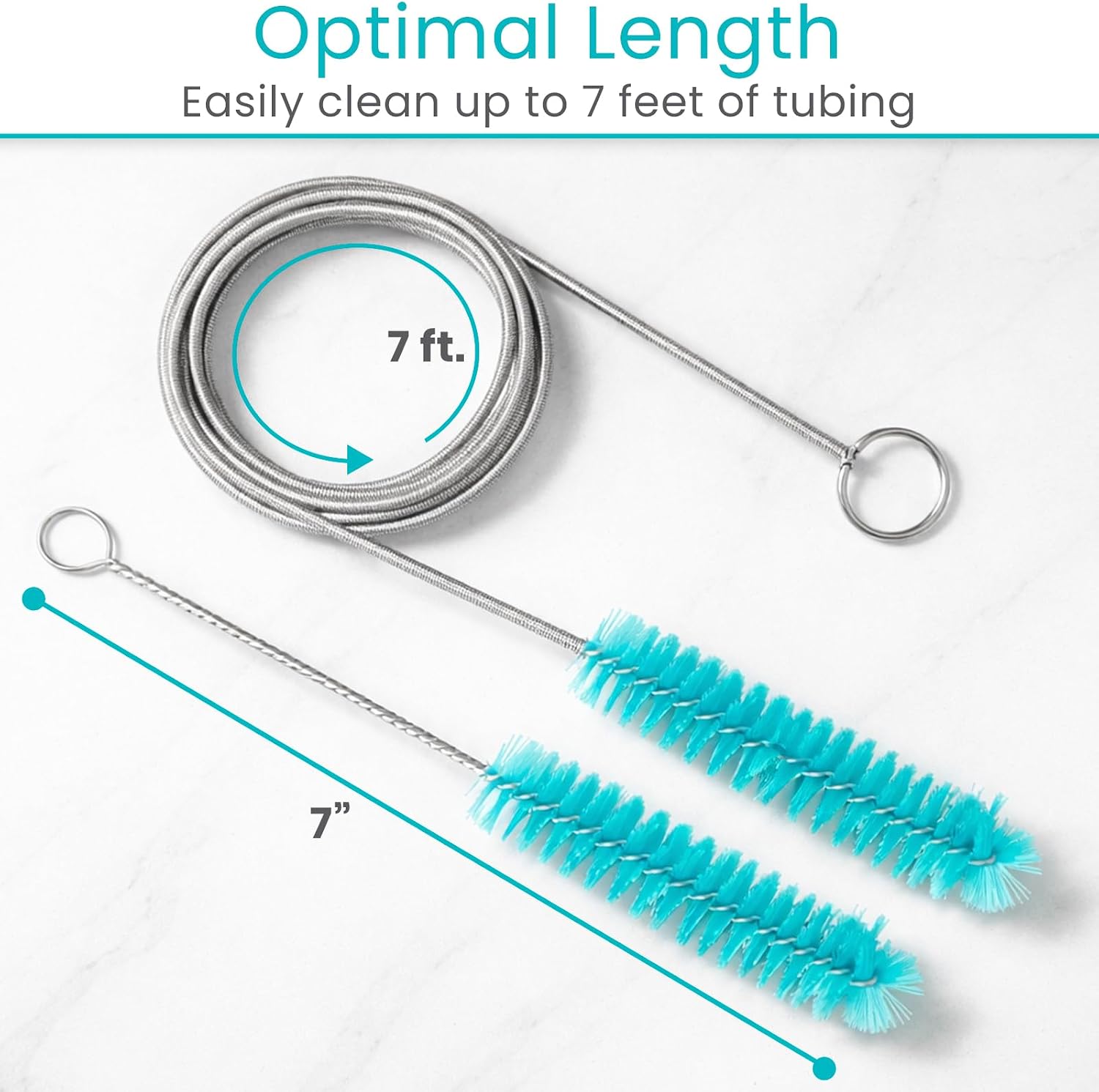 Vive CPAP Tube Cleaning Brush - Stainless Steel Cleaner for Mask and Pipe | Wire Bristle Solution - for 7 Foot Hose and 22 mm Diameter - Portable