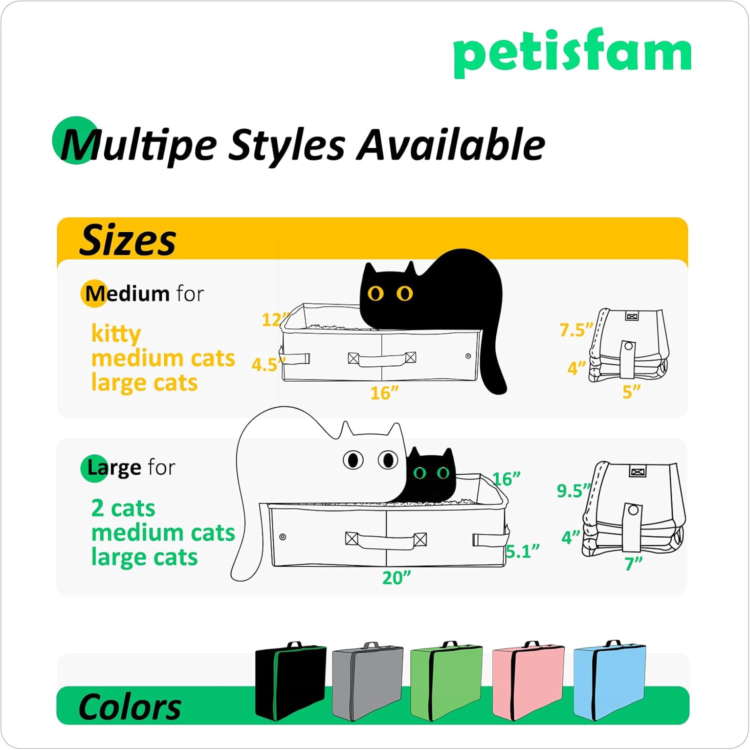 Portable Travel Litter Box for Cats with Lid to Contain Litter and Odor. Easy to Carry, Clean and Store. Easy for Car Travel, Hotle Stays