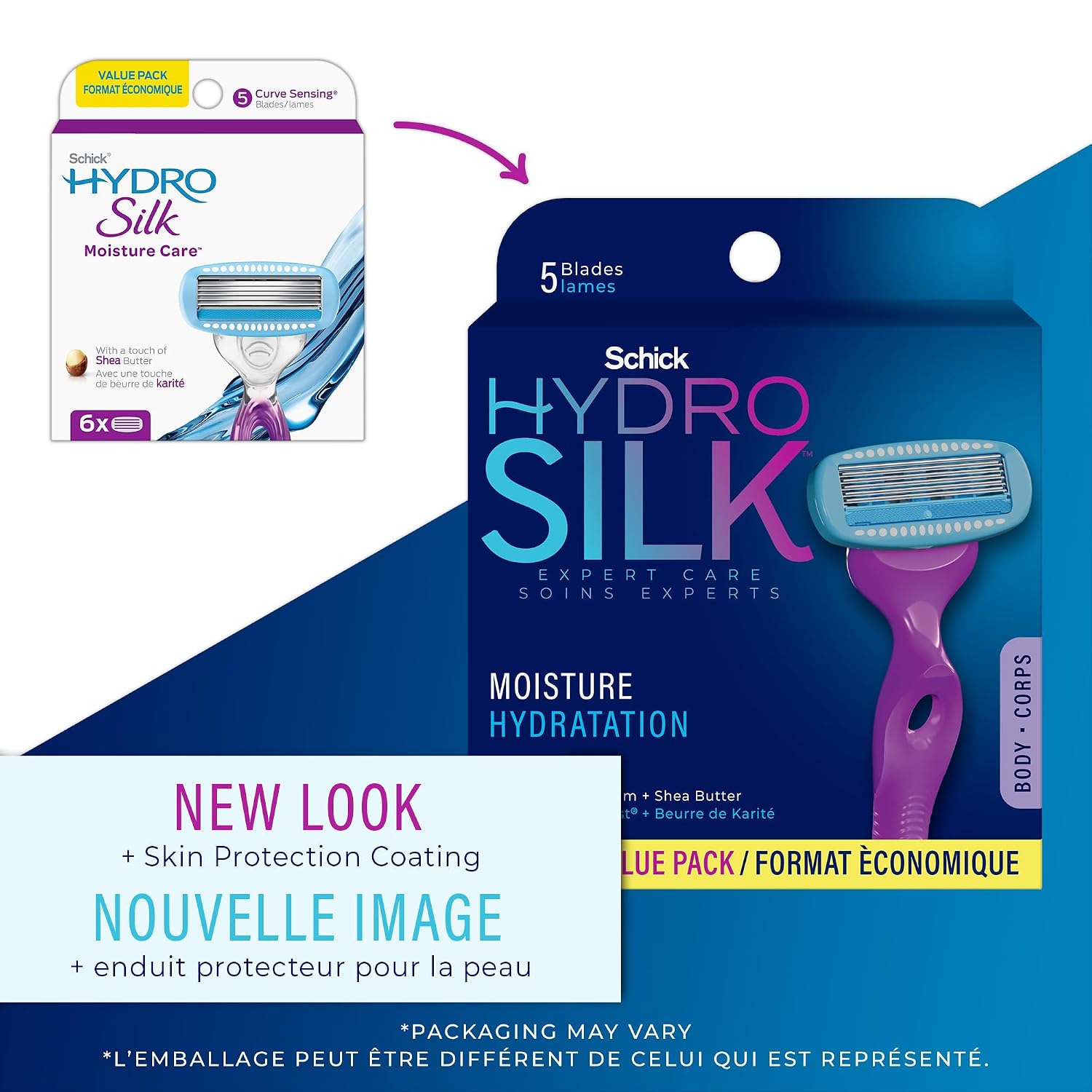 Schick Hydro Silk Moisture Razor Blade Refills, 4 Count | 5-Blade Moisturizing Razors for Women | Womens Moisturizing Razor Refills