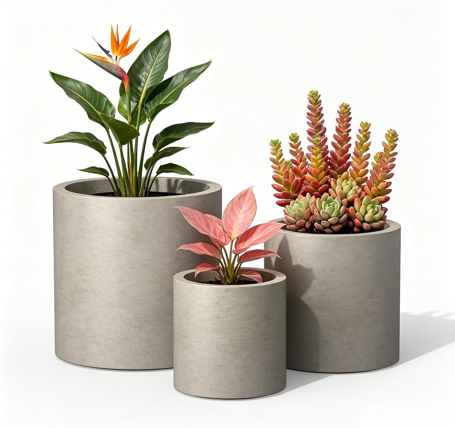 Kante Large Round Cylinder Charcoal Concrete Planter 15.8" Tall, Outdoor