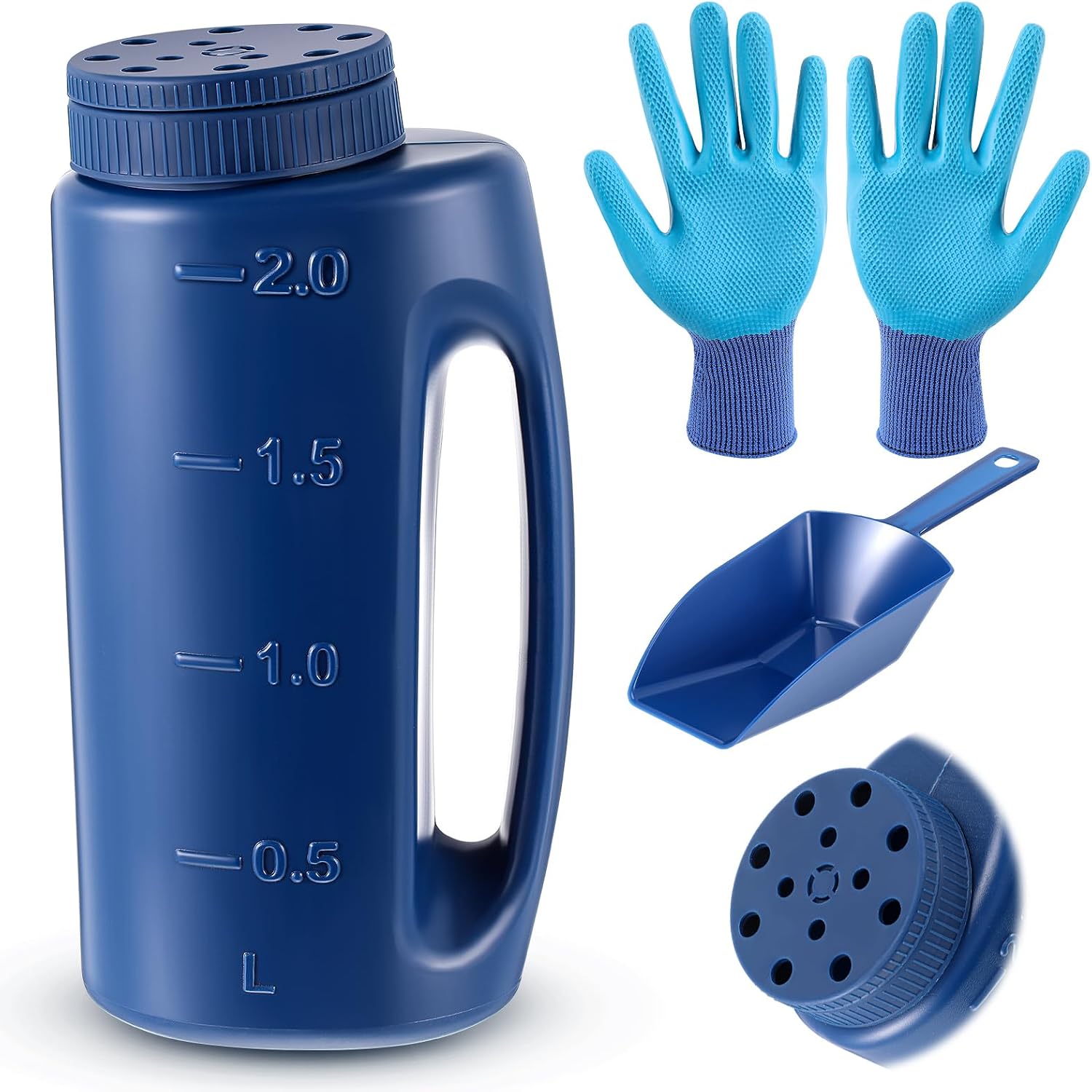 Handheld Spreader Set with Scoop & Gloves for Seed, Salt, De-icer,Green