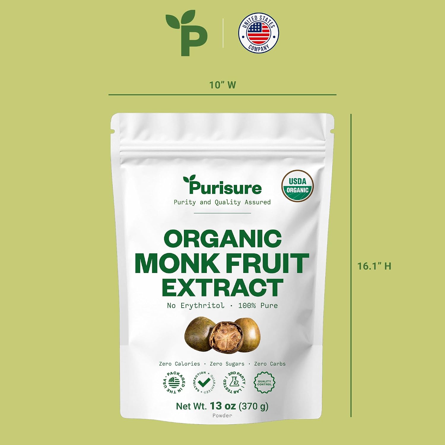Organic Monk Fruit Extract Powder, 125g (4.4oz), No Fillers Pure USDA Organic Monk Fruit Extract Sweetener with No Aftertaste, Non-GMO, Zero Calorie & Zero Carbs, Keto & Paleo Friendly 403 Servings