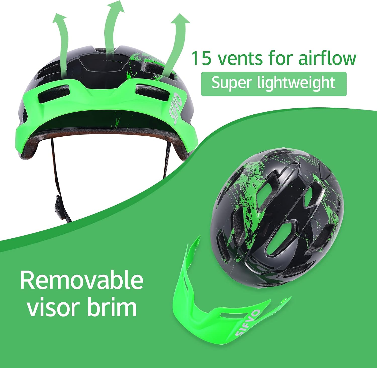 Kids Helmet, SIFVO Kids Bike Helmet Boys and Girls Bike Helmet with Cool Visor Helmet for Kids 5-14