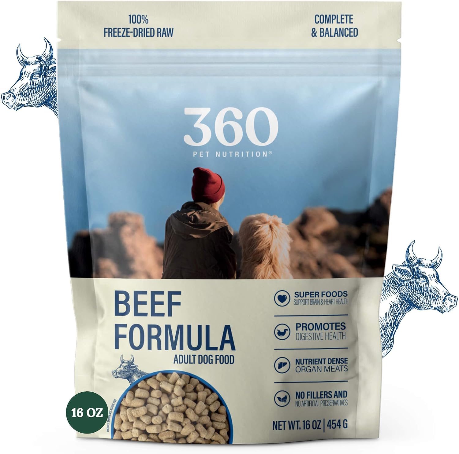 360 Pet Nutrition Freeze-Dried Raw Dog Food – Multi-Protein with Beef, Chicken, Fish, Liver & Organs