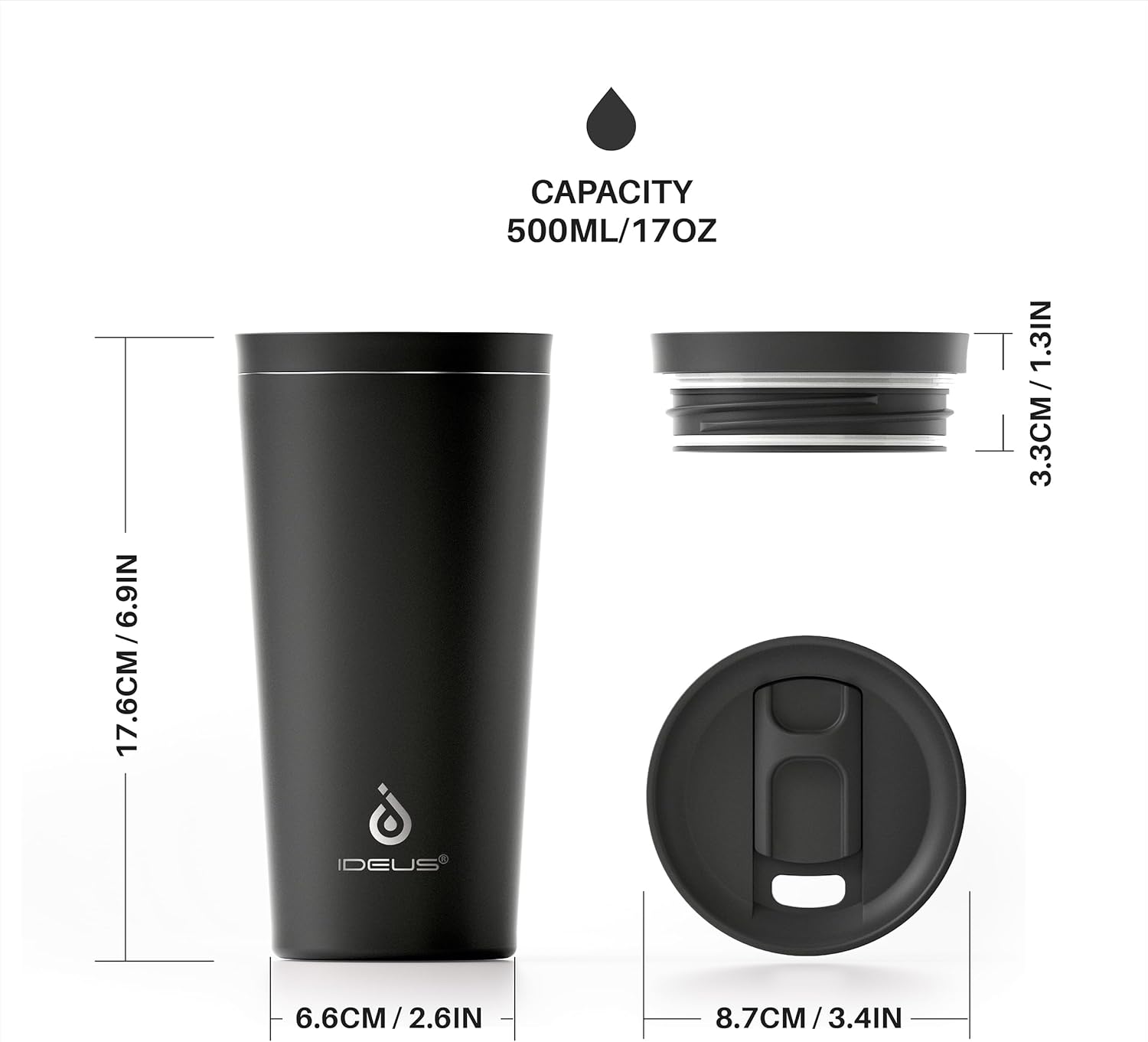 Ideus 20 oz Tumbler, Travel Coffee Mug with Splash Proof Sliding Lid, Double Wall Stainless Steel Vacuum Insulated Coffee Mug for Home and Office