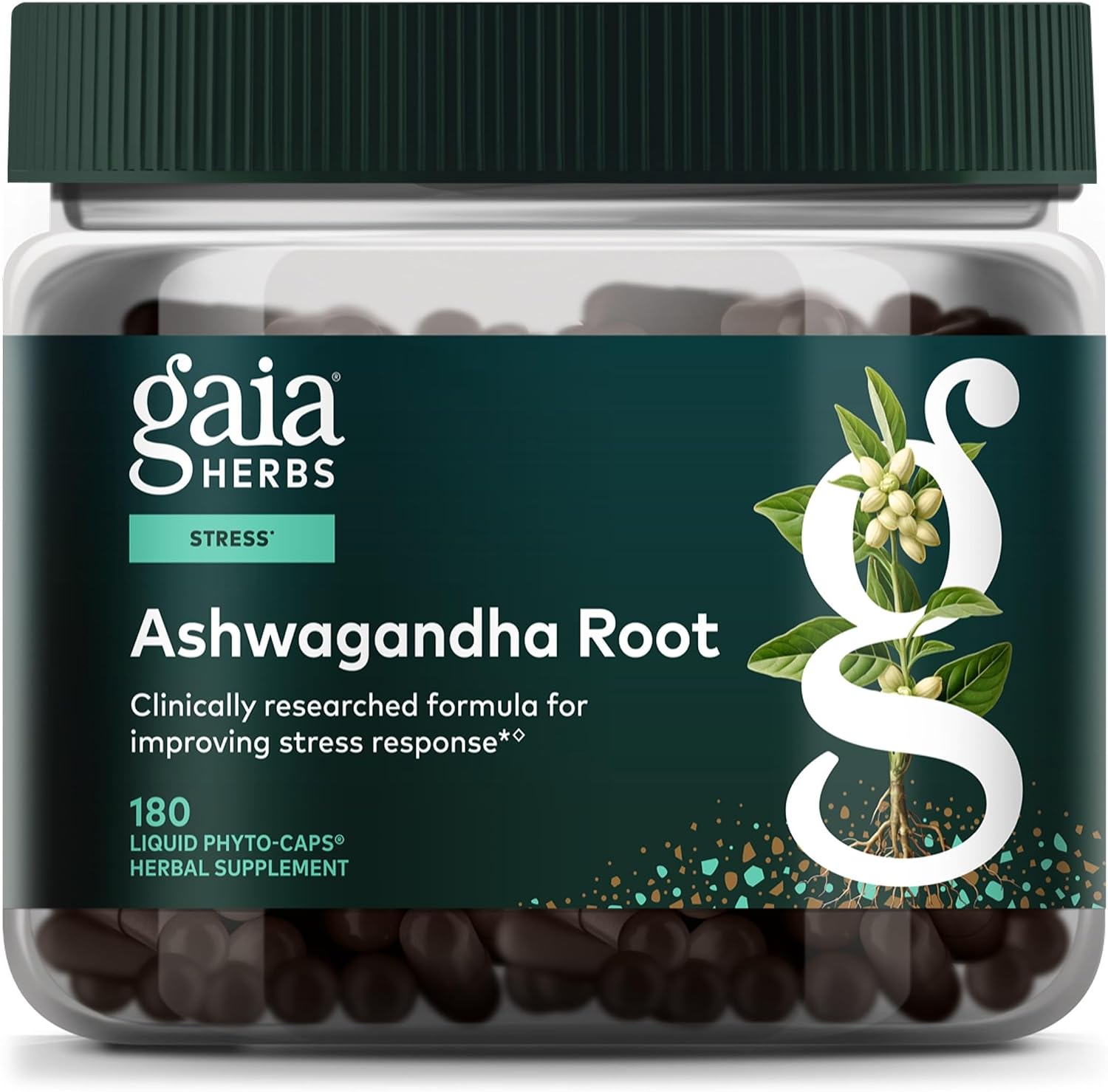 Gaia Herbs Ashwagandha Root 350 mg - Supports Balanced Energy Levels & Positive Outlook*- Supports Healthy Cortisol Balance* - 60 Vegan Liquid Phyto-Caps (30 Servings)