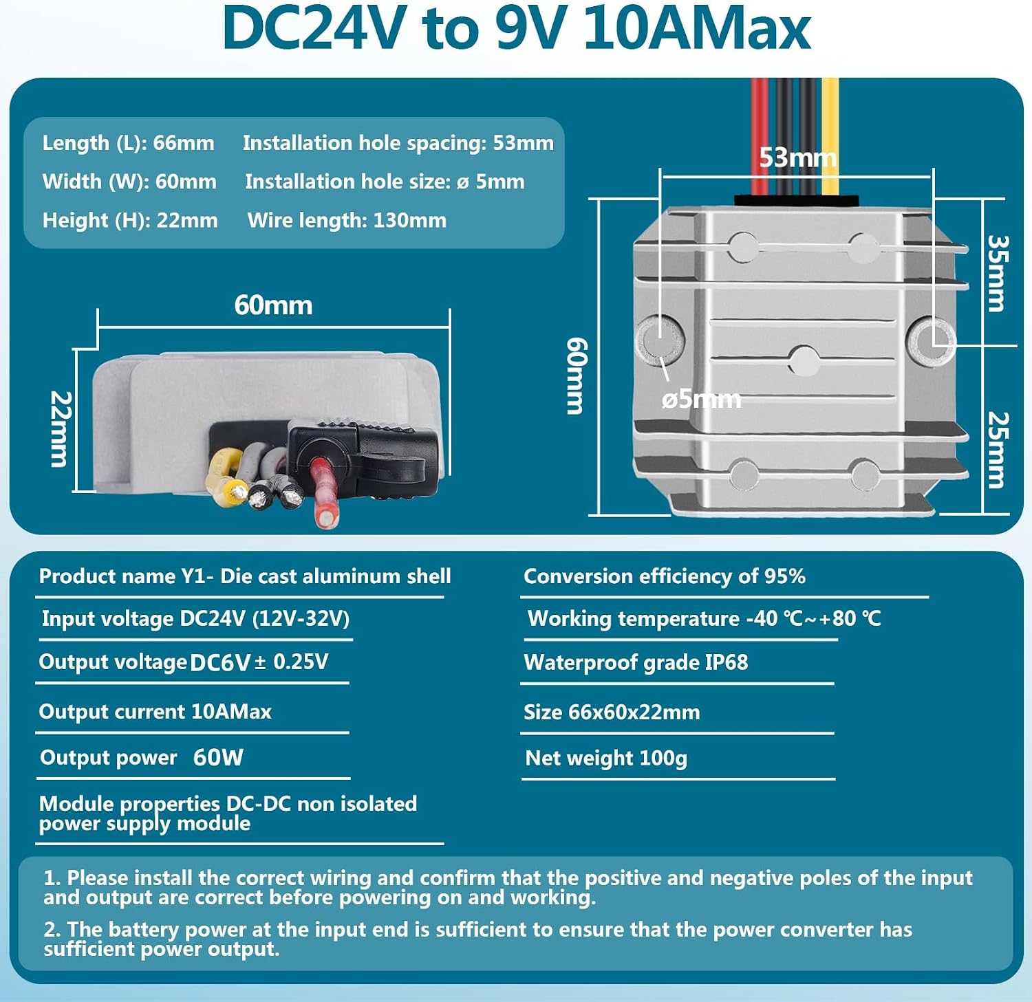 DC-DC 6V 10A 60W Step-Down Converter 12V 24V to 6V Power Transformer Converter with Fuse, Waterproof Voltage Regulator…