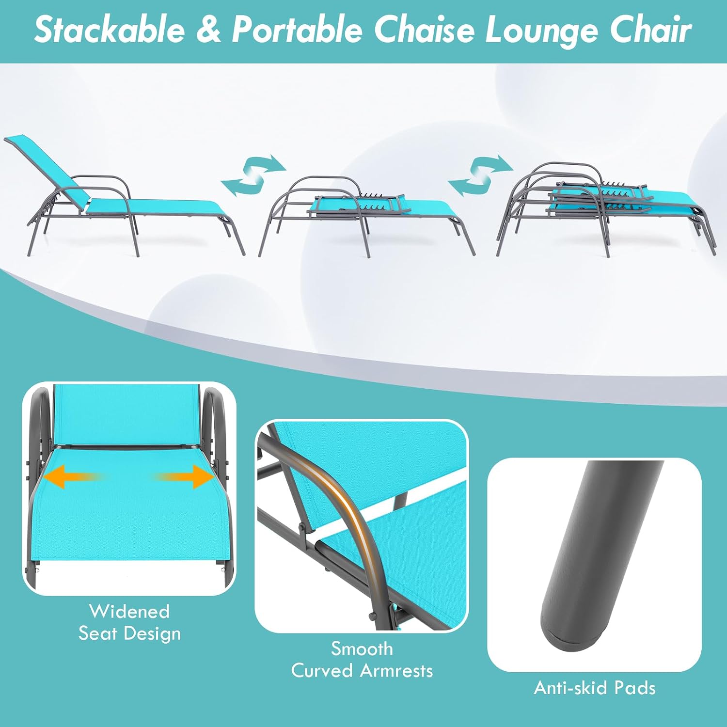 GIANTEX 2 Pack Patio Lounge Chair with 5 Adjustable Backrest, Black