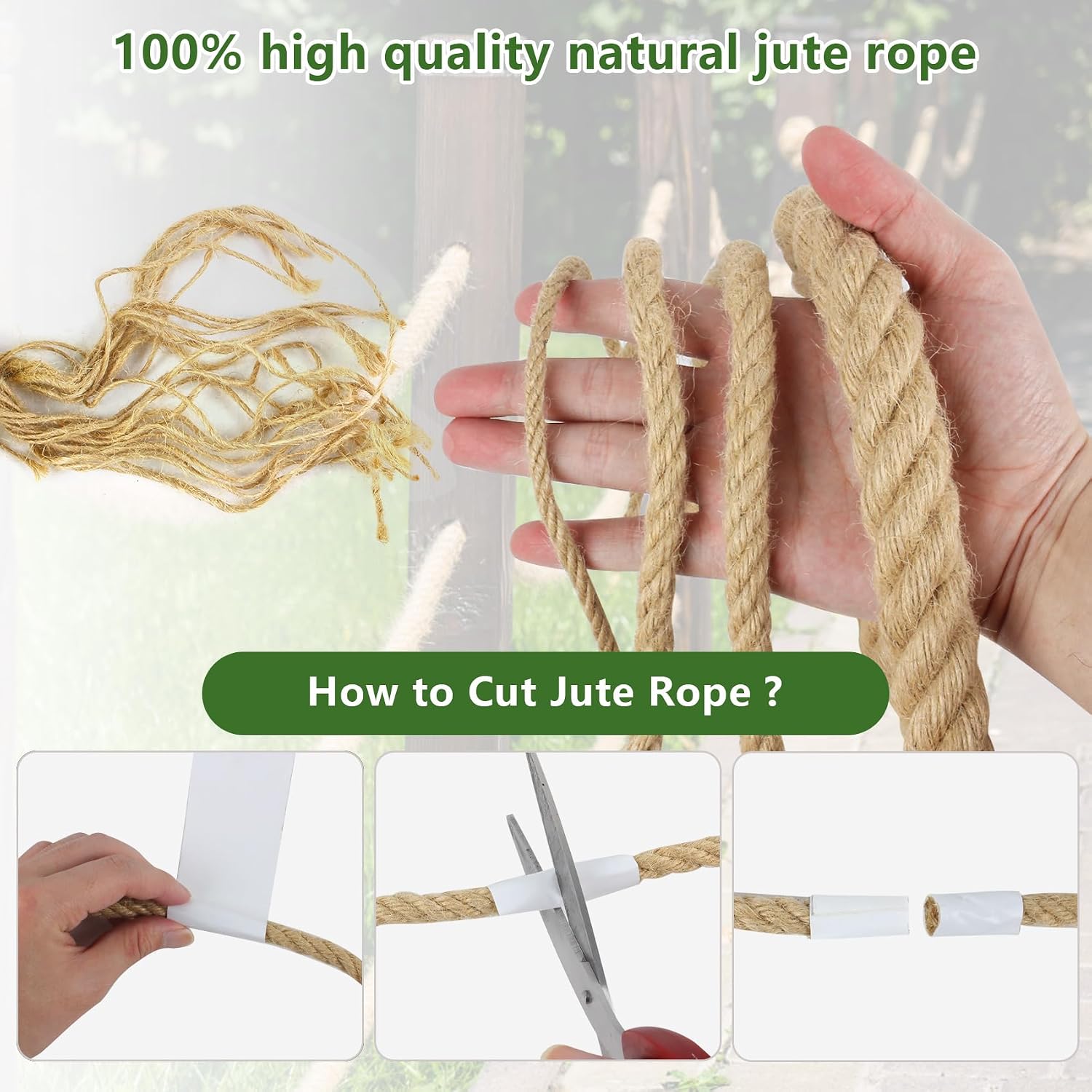 Jute Rope 1 in x 100 ft Thick Twisted Manila Ropes Natural Hemp Rope for Swing Bed, Railing, Crafts, Docks, Tug of War, Decorating, Nautical, Landscaping, Hammock