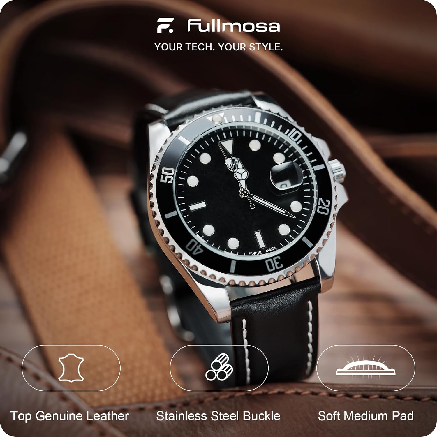 Fullmosa 22mm Quick Release Leather Watch Band for Garmin Samsung Galaxy | Strap for Garmin Vivoactive 4 45mm,Garmin Venu 4(45mm)/Venu 3/Venu 2,Samsung Galaxy Women Men, Red&Silver Buckle