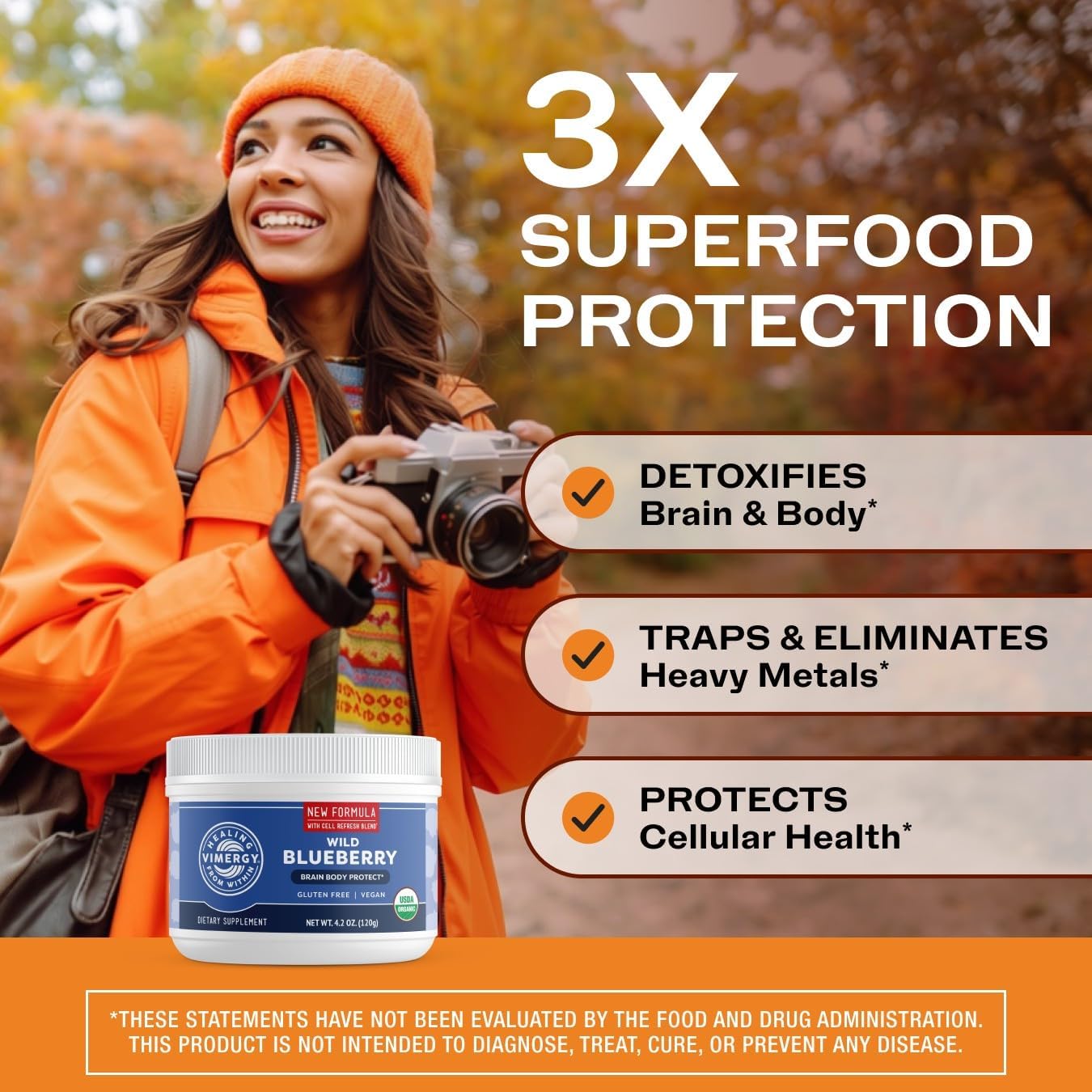 Vimergy Wild Blueberry Powder, Non-GMO, Vegan, Organic, 250g, 62 Servings | Antioxidant Used in Heavy Metal Detox Smoothie, Protects Brain Cells*, Gluten-Free