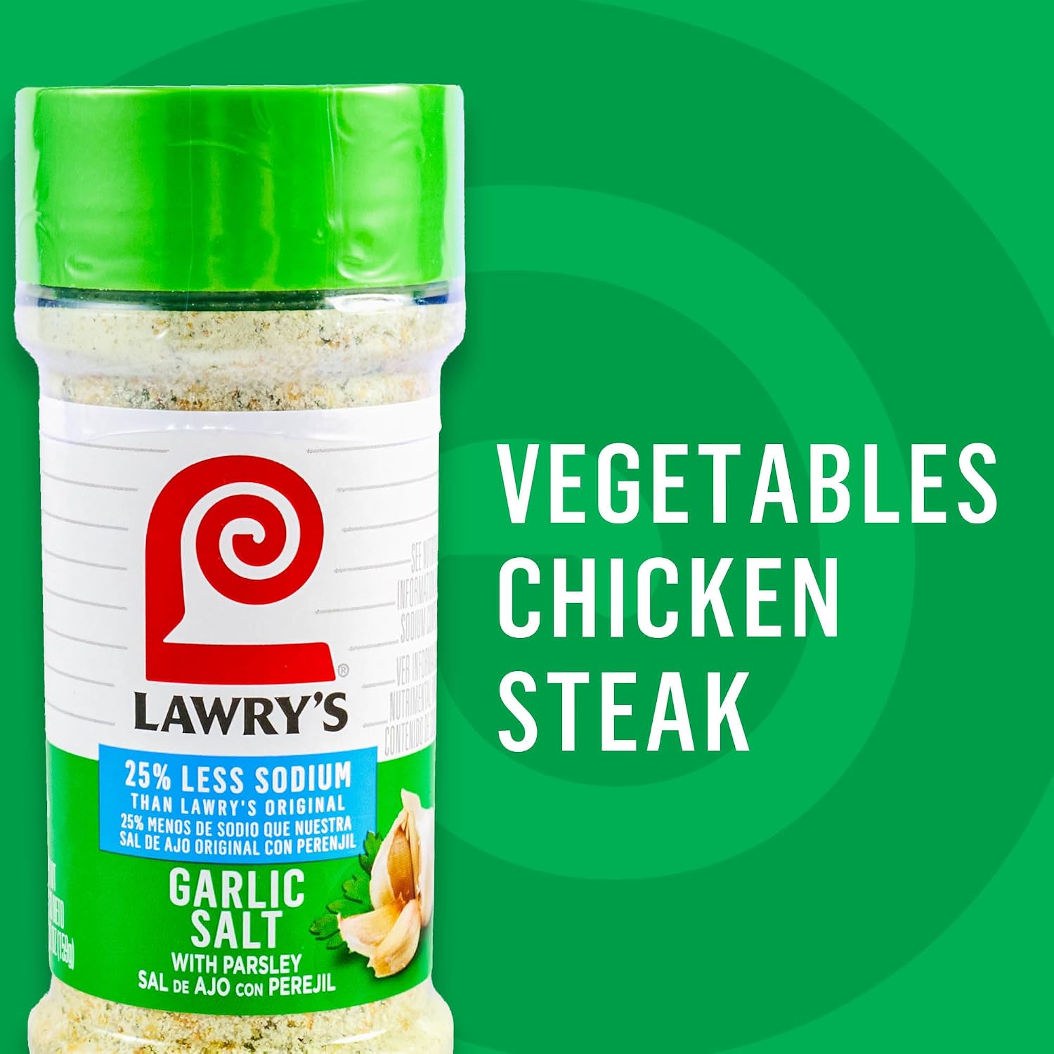 Lawry's 25% Less Sodium Garlic Salt With Parsley, 5.62 oz