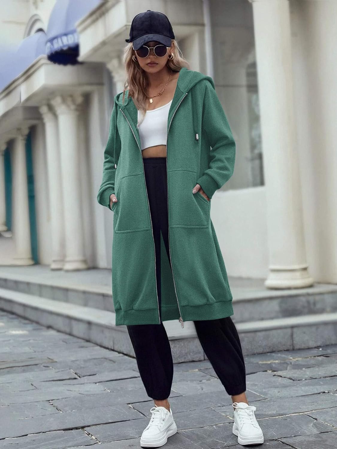 ELESOL Women Casual Zip up Fleece Hoodies Tunic Sweatshirt Long Jacket