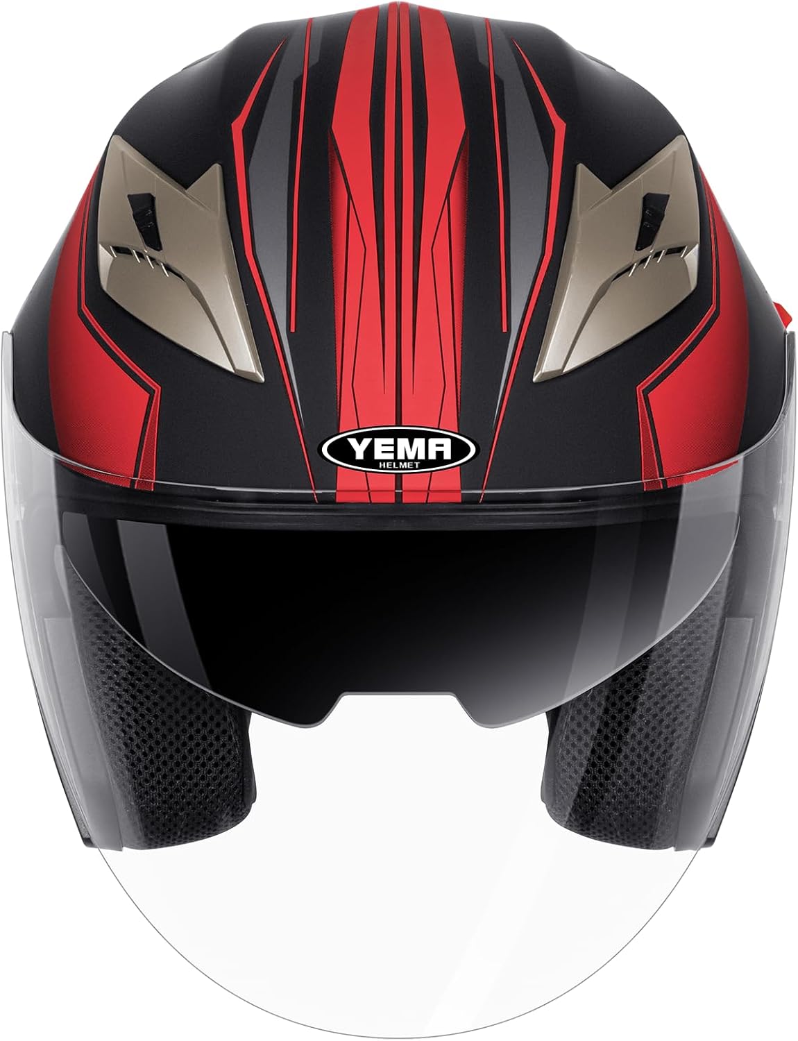 YEMA Open Face Motorcycle Helmets, DOT Approved 3/4 Moped Helmet Dual Visor Quick Release Buckle, Helmets for Adults Motorcycle Men Women Helmets for Moped Scooter Streey