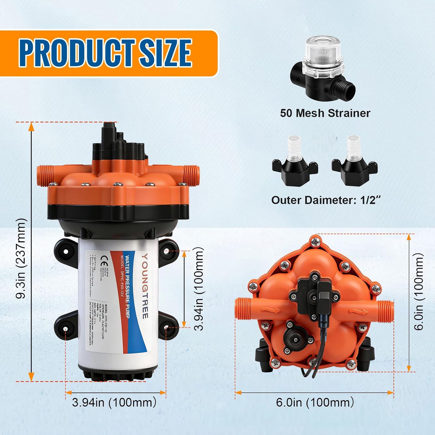 YOUNGTREE 55-Series 110V AC Fresh Water Diaphragm Pump 7GPM 70PSI 110volt 5-Chamber Water Pressure Washdown Pump On Demand with Pressure Switch for Irrigating, Home, Sprinkler, RV, Marine