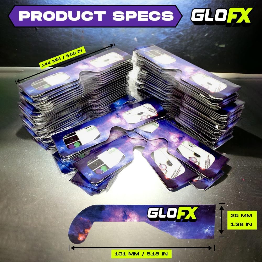 GloFX Paper Cardboard Diffraction Glasses - Great for Christmas Lights, Parties, Raves, Festivals, Light Shows, & Fireworks