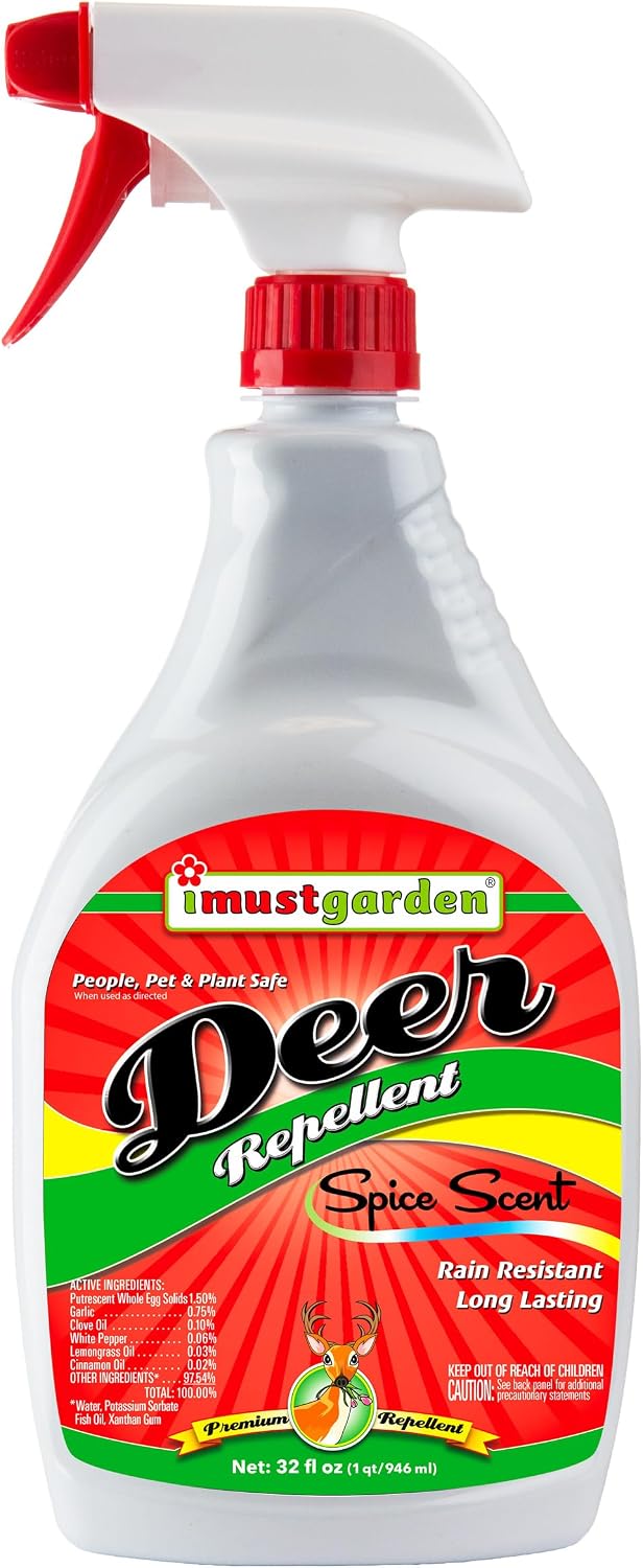 I Must Garden Deer Repellent: Powerful All-Natural Protection, 32oz Spice | Ready to Use Spray - Safe for Plants Pets & Pollinators - Pleasant Scent - Long-Lasting Control