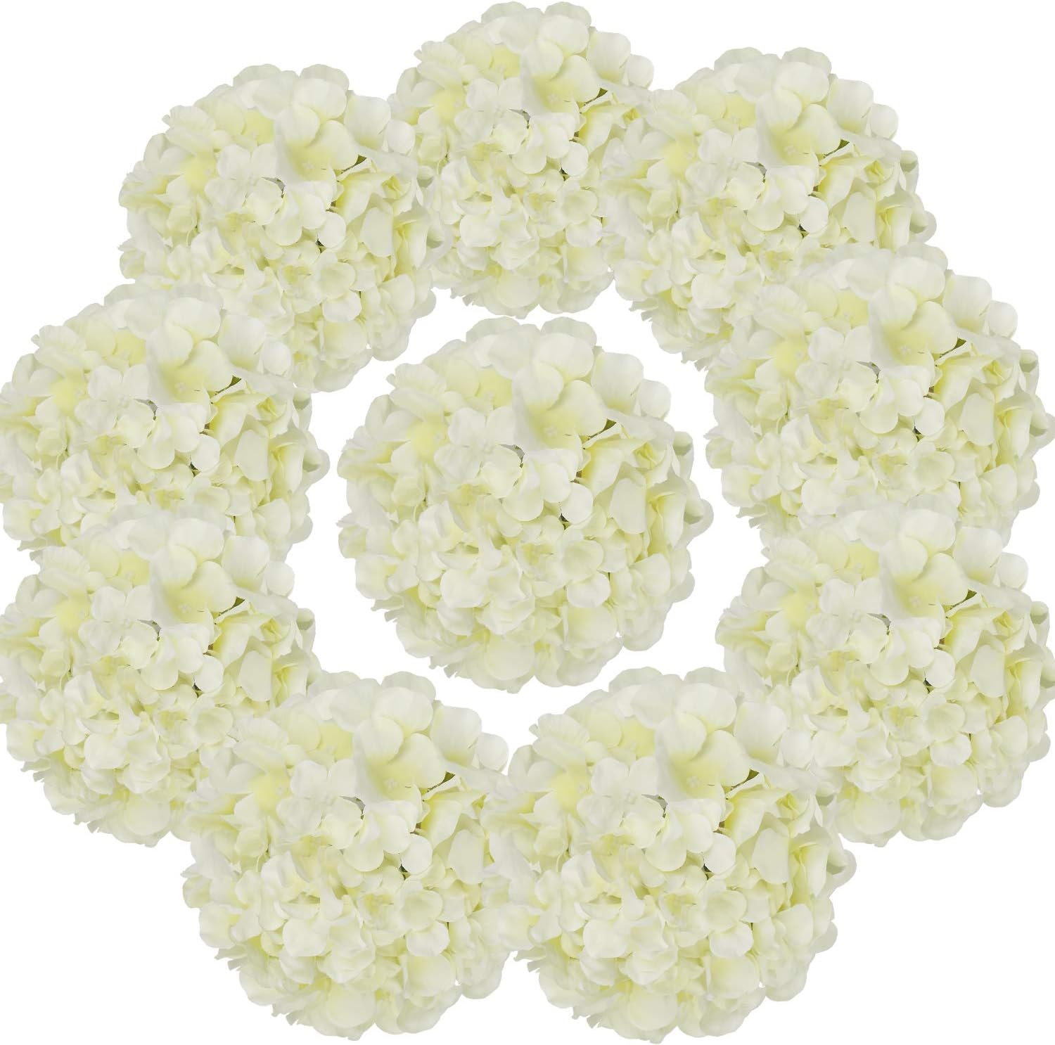 Silk Hydrangea Heads Artificial Flowers Heads with Stems for Home Wedding Decor,Pack of 10 (White)