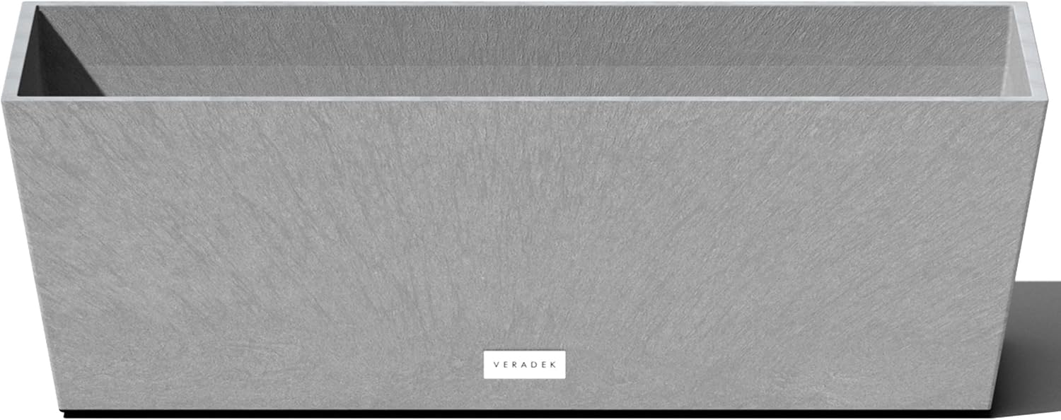 Veradek Pure Series Window Box Planter - Tapered Outdoor Planter | Made From Durable Plastic With Pre-Drilled Drainage Holes. Modern Patio/Tabletop Décor for Plants and Flowers