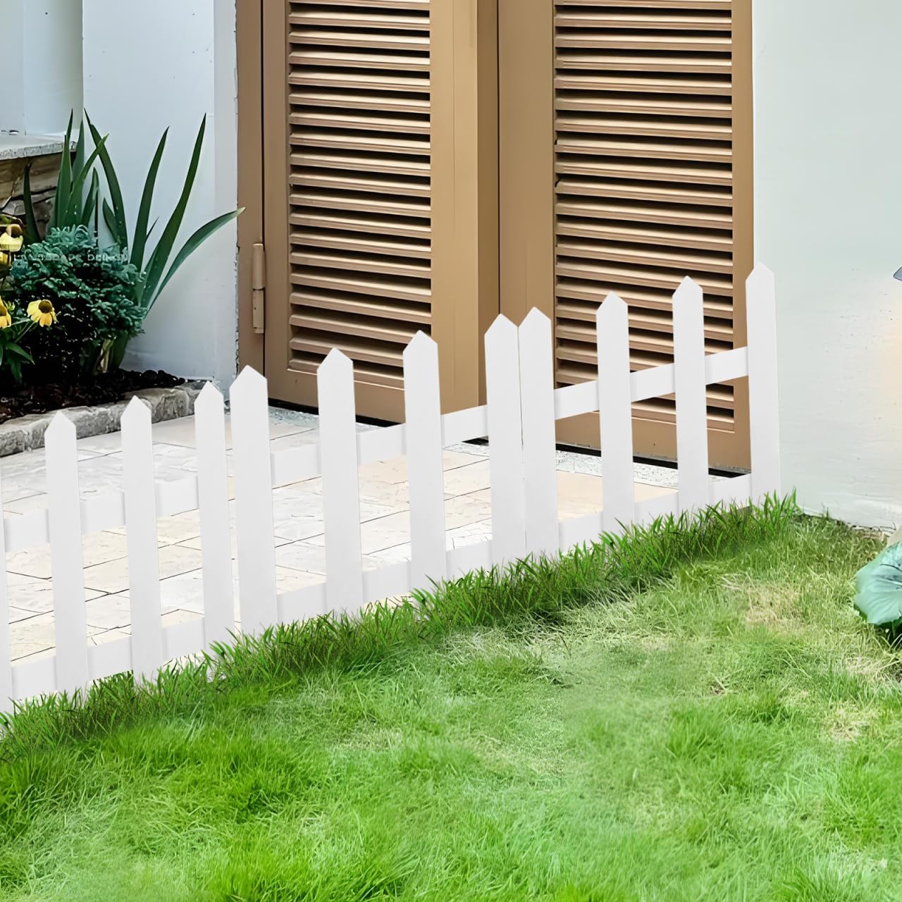DOITOOL White Picket Fence Garden Border, Wood Decorative Garden Fence Animal Barrier Landscape Fencing Border for Dogs, Flower Bed