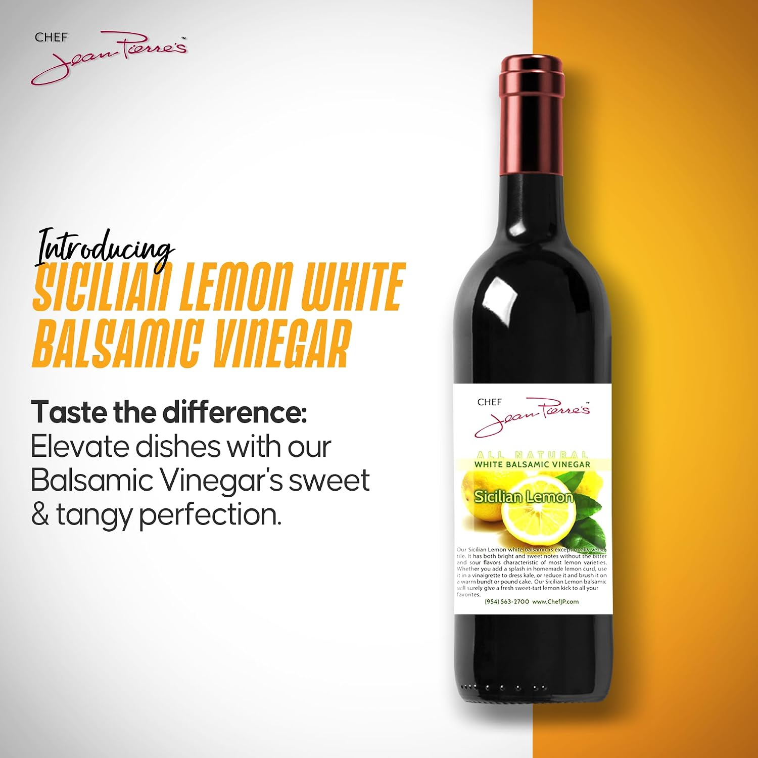 Chef Jean Pierre's Italian Balsamic Vinegar - 750ml (25oz) Rich Lemon Flavor, 12-Year Traditional Barrel Aged - Ideal For Enhancing Your Meals