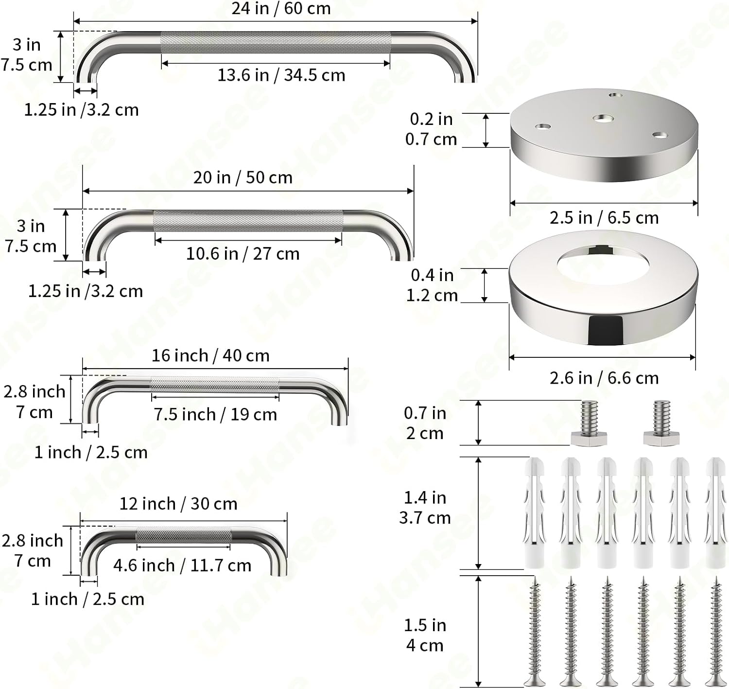Brushed Nickel Grab Bars 18" 32" 36" 42" Bundle - 1.25" Diameter | 4 Pack Commercial Grab Bar, Anti-Slip Safety Shower Handrail, Toilet Handicap Bar, Stainless Steel Bathroom Handle for Senior