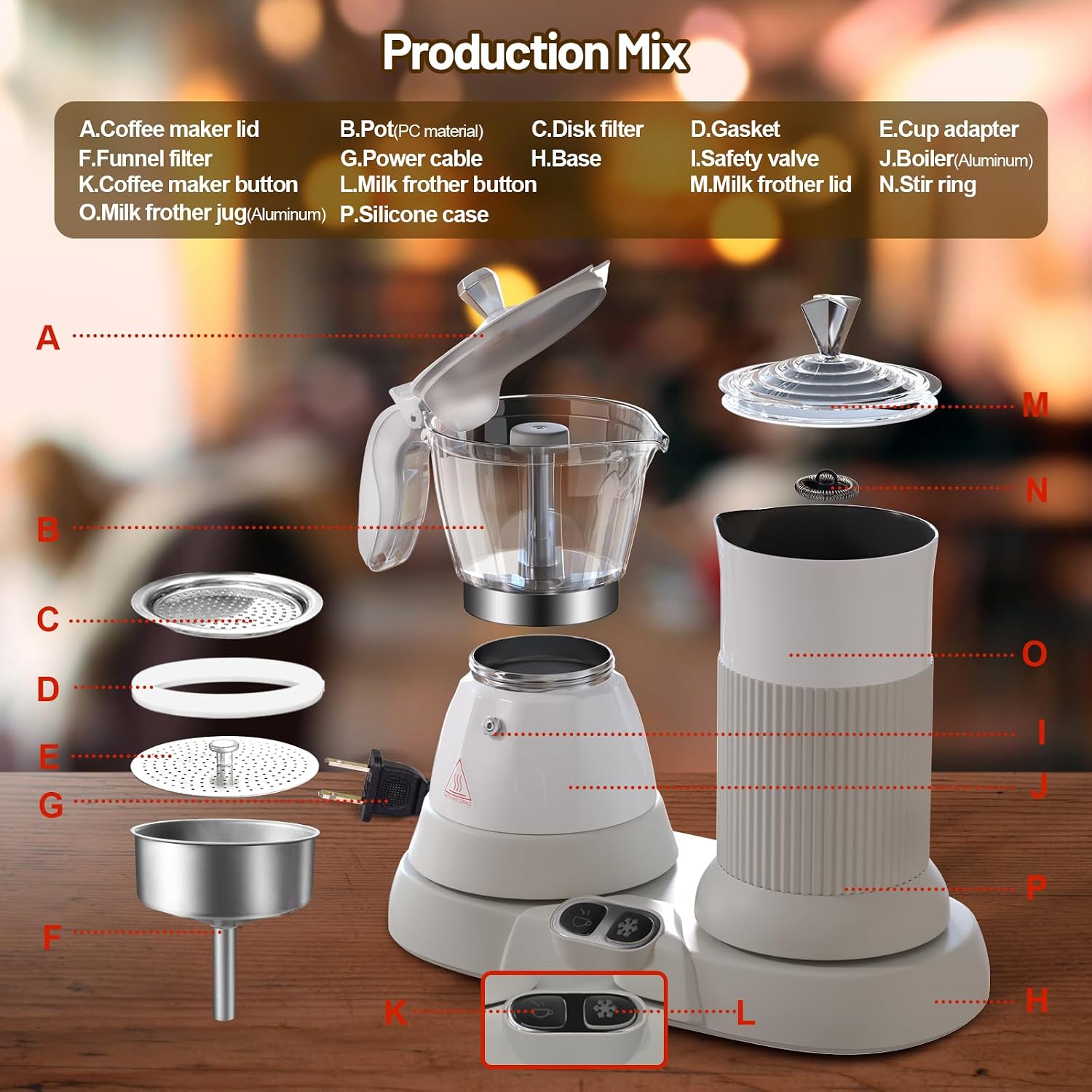 Electric Espresso Machine with Milk Frother 2 in 1 Efficient Moka Pot Coffee Maker with Milkfroth Aluminum One-Touch Operation for Effortless Cappuccinos Lattes Macchiatos White