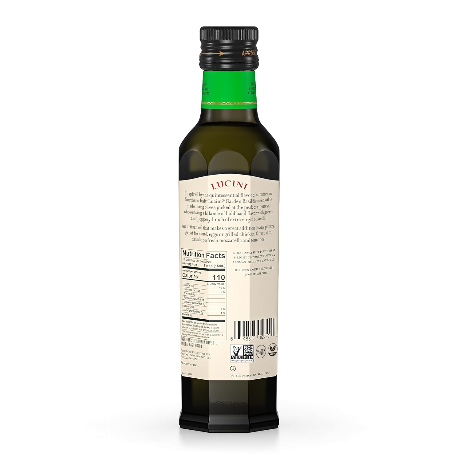 Lucini Italia Delicate Lemon Extra Virgin Olive Oil - EVOO Infused with Fresh Lemon - Olive Oil for Marinade, Grilling, Roasting, Baking - Non-GMO Verified, Whole30 Approved, Kosher, 250mL