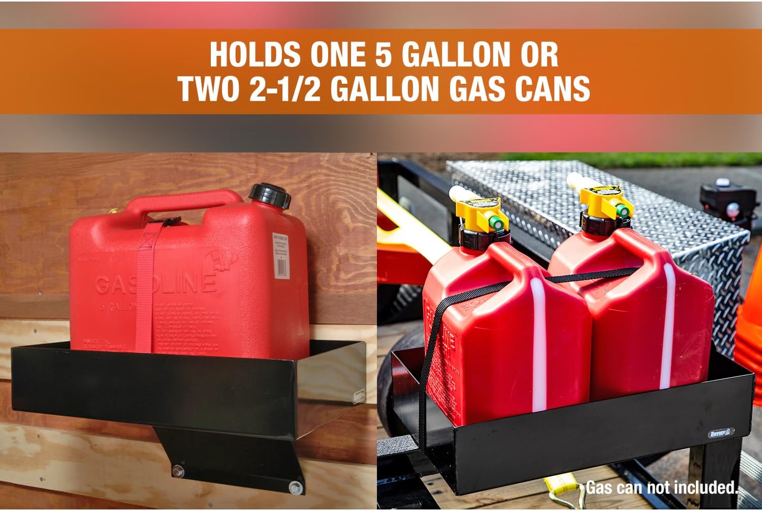 Buyers Products LT30 Gas Container Rack for Open or Enclosed Landscape Trailers, Bolt-On Carbon Steel Fuel Can Holder with Nylon Strap