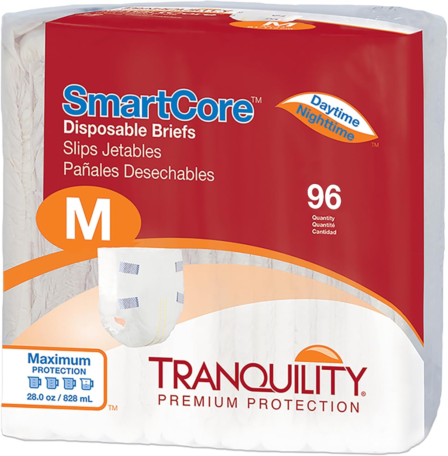 Tranquility SmartCore Adult Disposable Briefs, Incontinence Control with Breathable Kufguard Technology, Fastening Tabs & Wetness Indicator, Latex-Free, Adult XX-Large, 34oz Capacity, 32ct Case